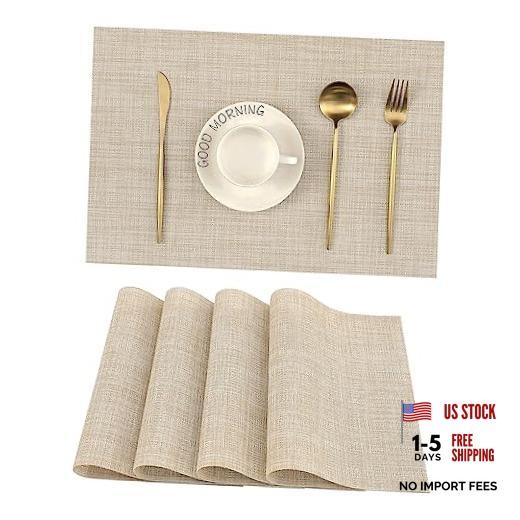 Placemats - Heat-Resistant, Non-Slip Table Mats, Washable Woven Set of 4 Beige