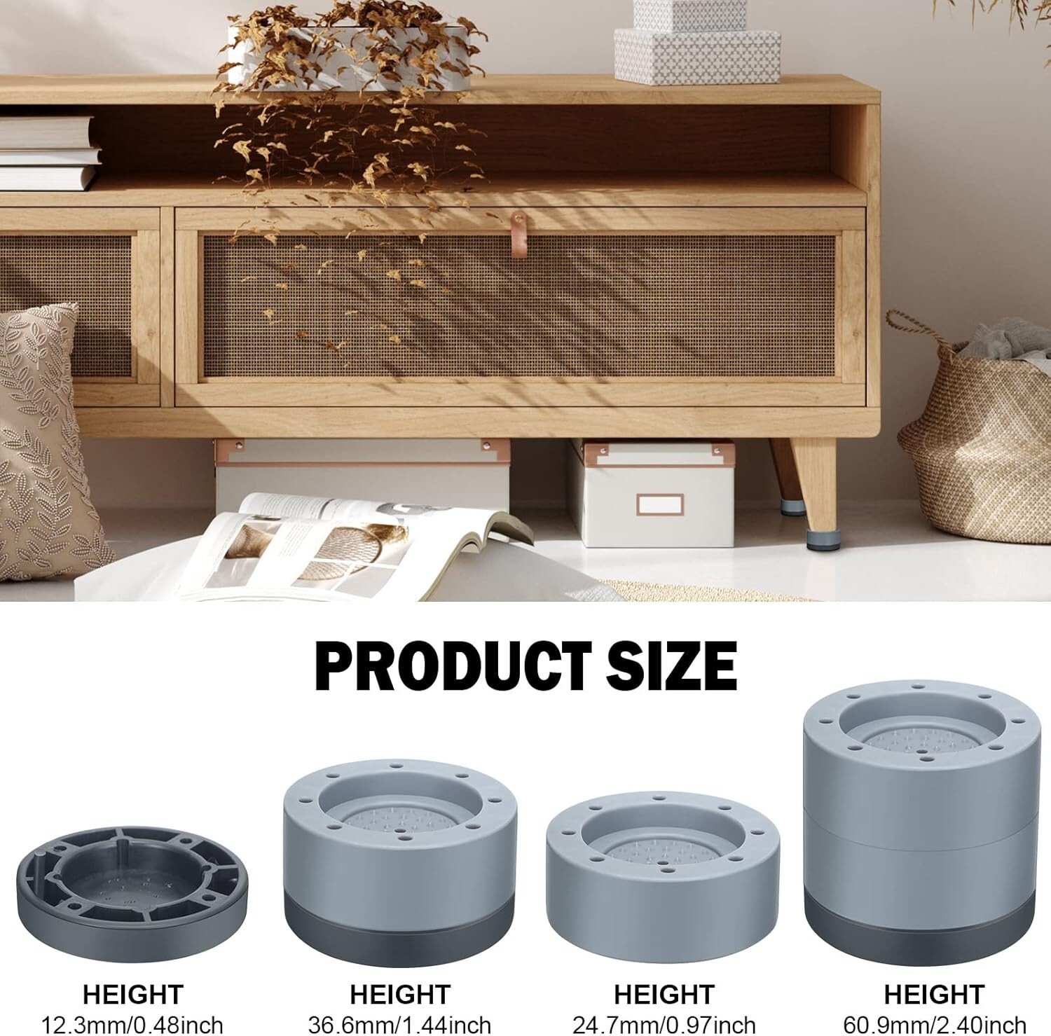 Round Bed Risers Set of 32 Heavy Duty Furniture Risers Lifts Adjustable (Gray)