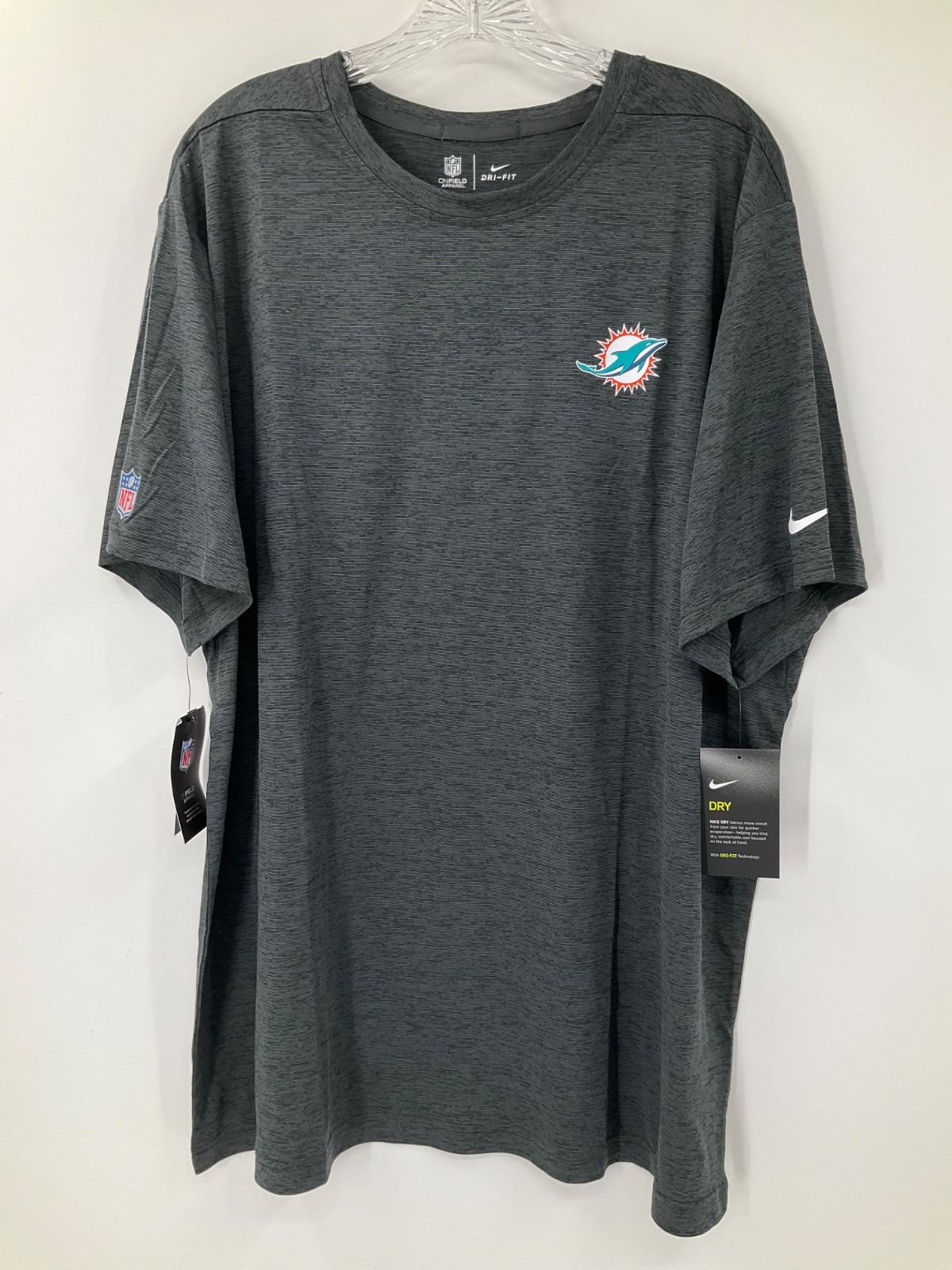 MIAMI DOLPHINS TEAM ISSUED GREY NIKE DRI FIT SHORT SLEEVE SHIRT BRAND NEW!