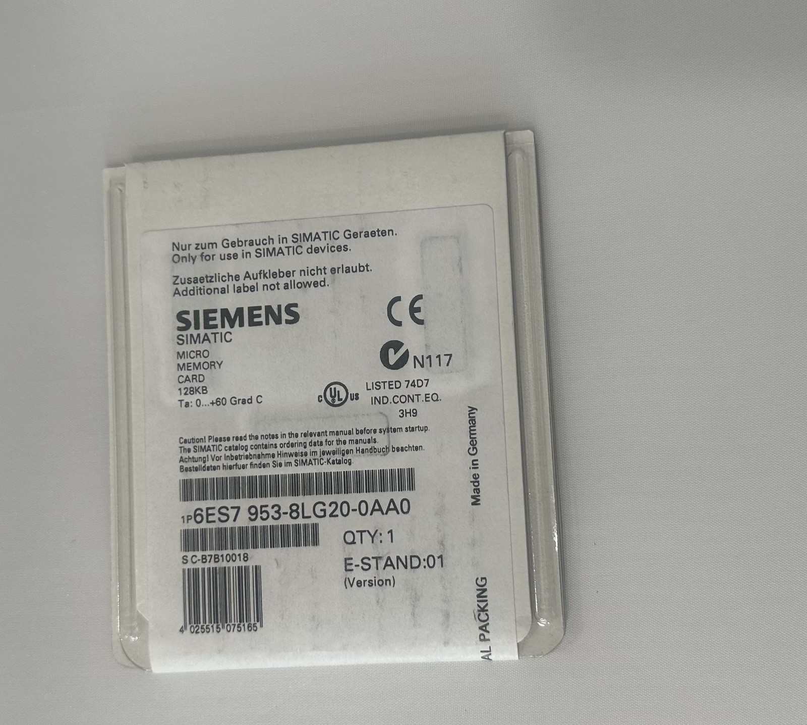 Siemens Simatic 300 Series Micro Memory Card 128KB PART 6ES7-953-8LG20-0AA0