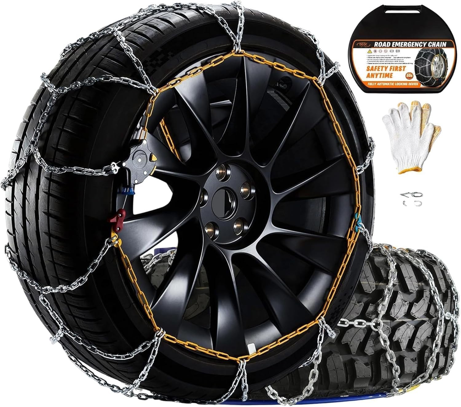 DEDC Tire Snow Chains MS1621 SUV Truck 265–315 Width Quick Fit Set of 2