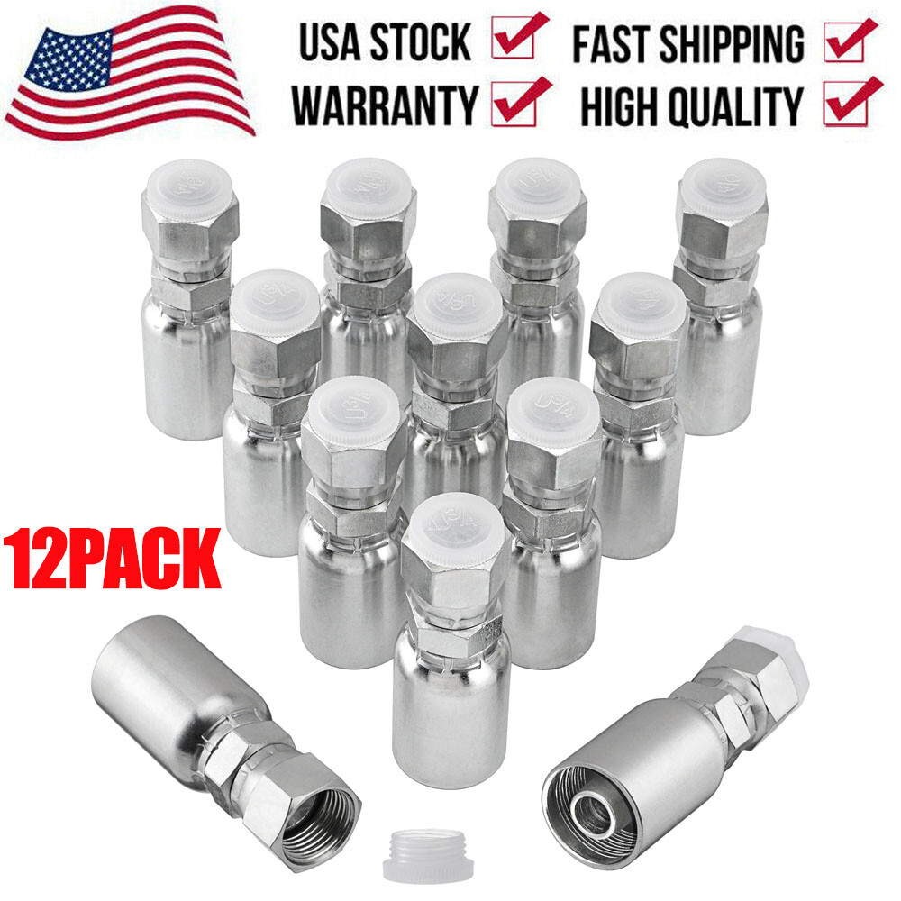 12x 1/2" Hydraulic Hose End Fittings 1/2"x1/2" JIC 37° Female & Protection Cover