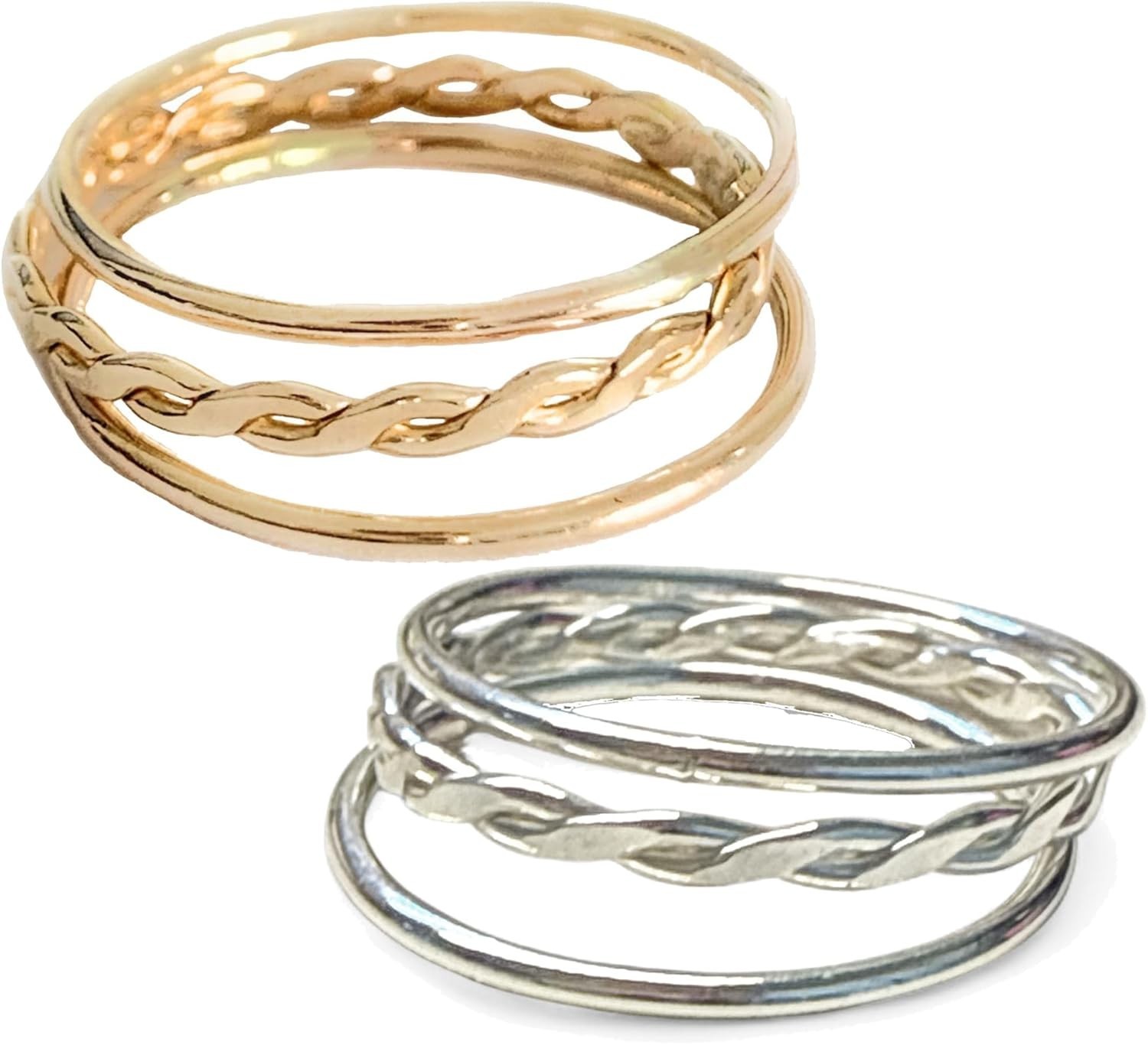 Gold Filled Toe Rings Set - Braid Stack Design