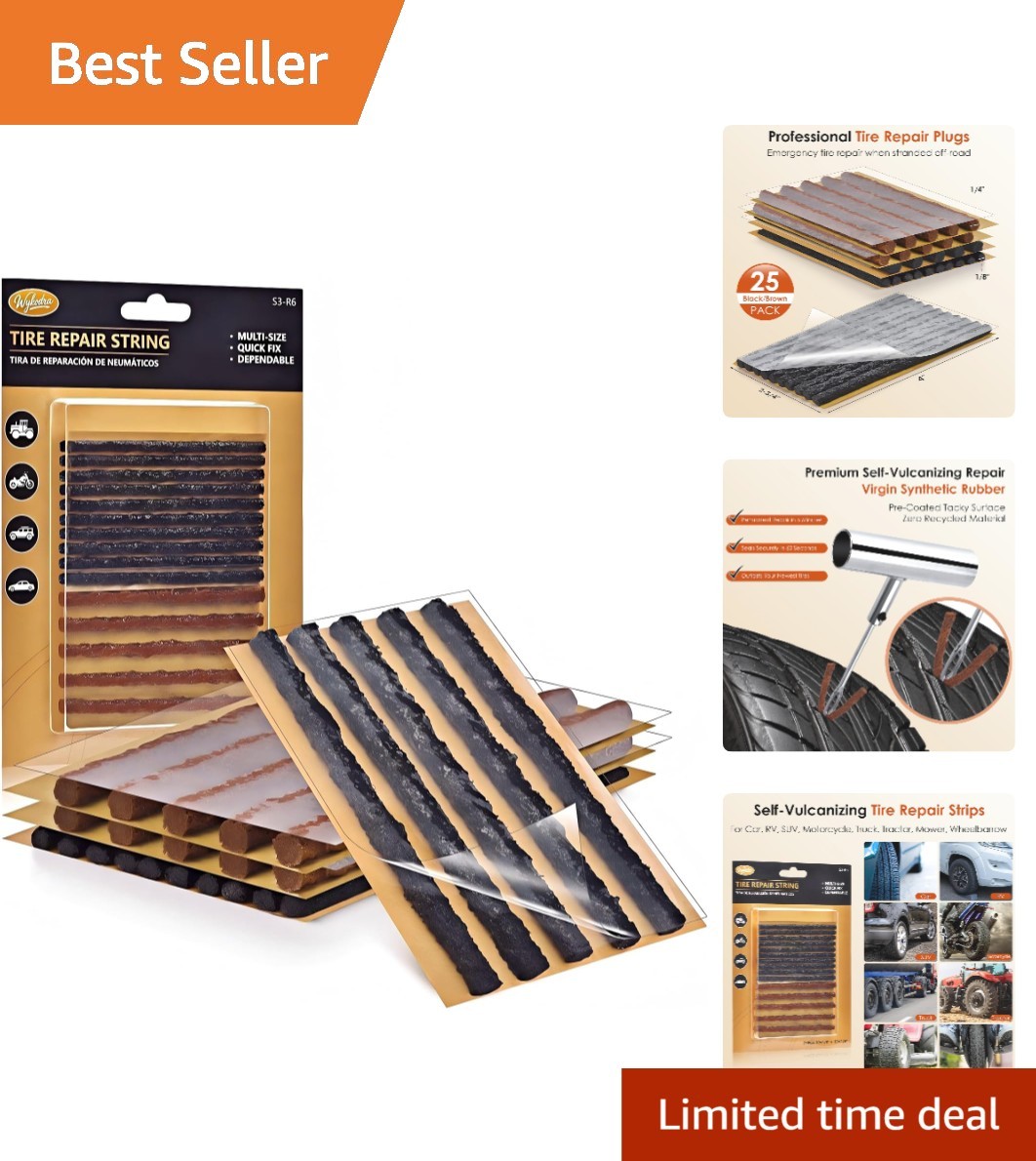 Universal Tire Repair Plugs: 25 Assorted Sizes for Immediate Roadside Assistance
