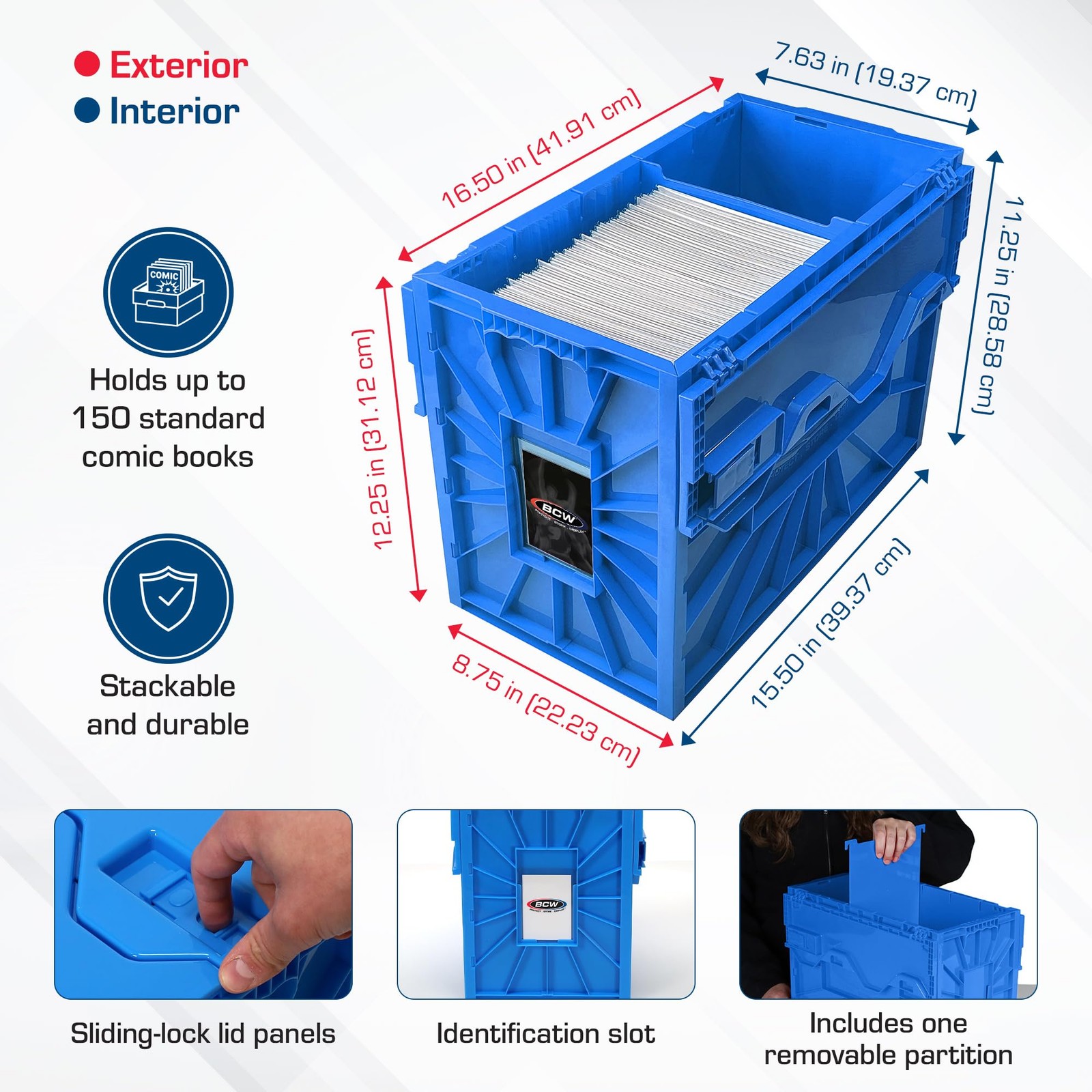 Short Comic Book Bin | Holds 150 Comics | Stackable Plastic Storage | Acid-Fr...