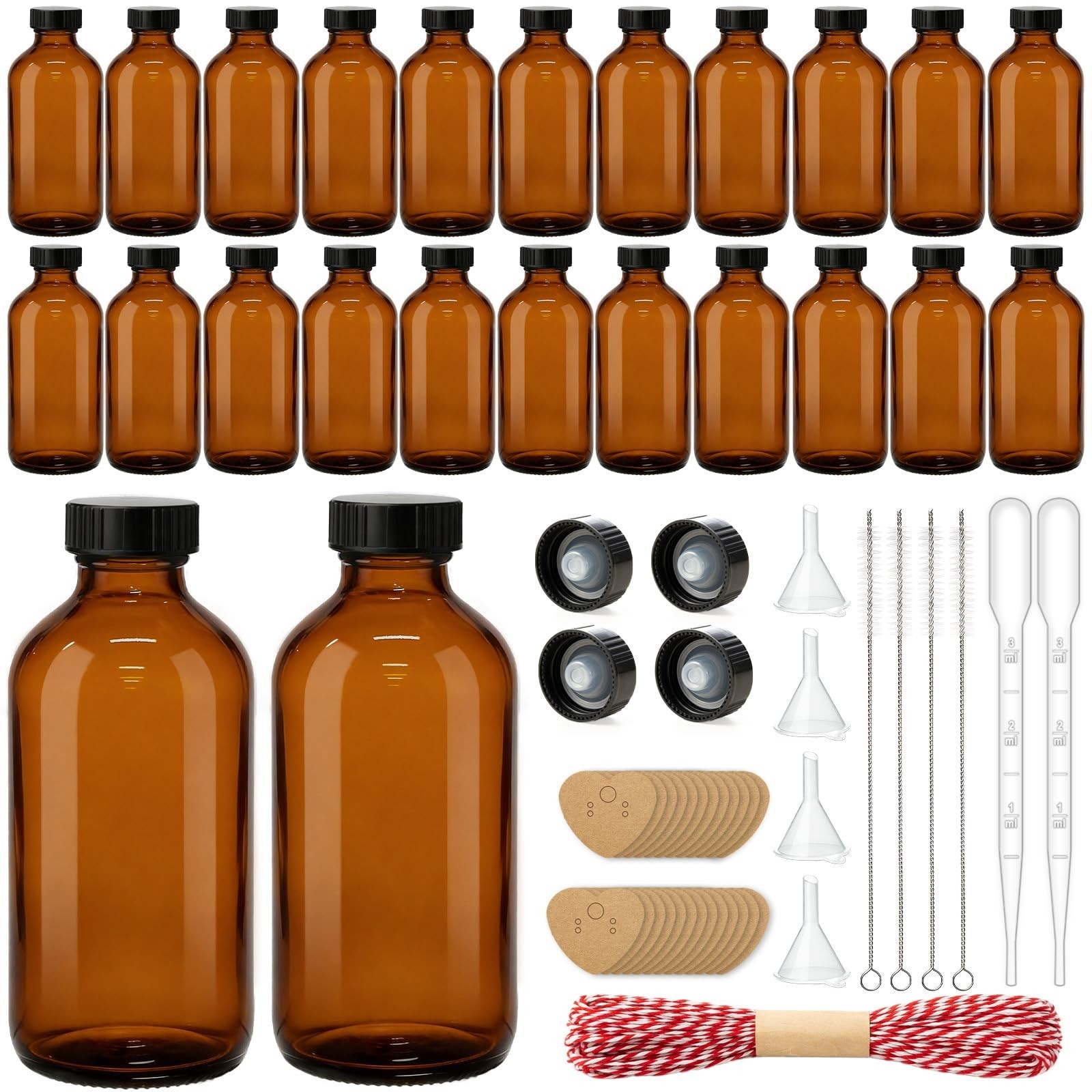 TBWIND 24 Pack 8oz Amber Glass Boston Round Bottles with Airtight Caps | Desi...