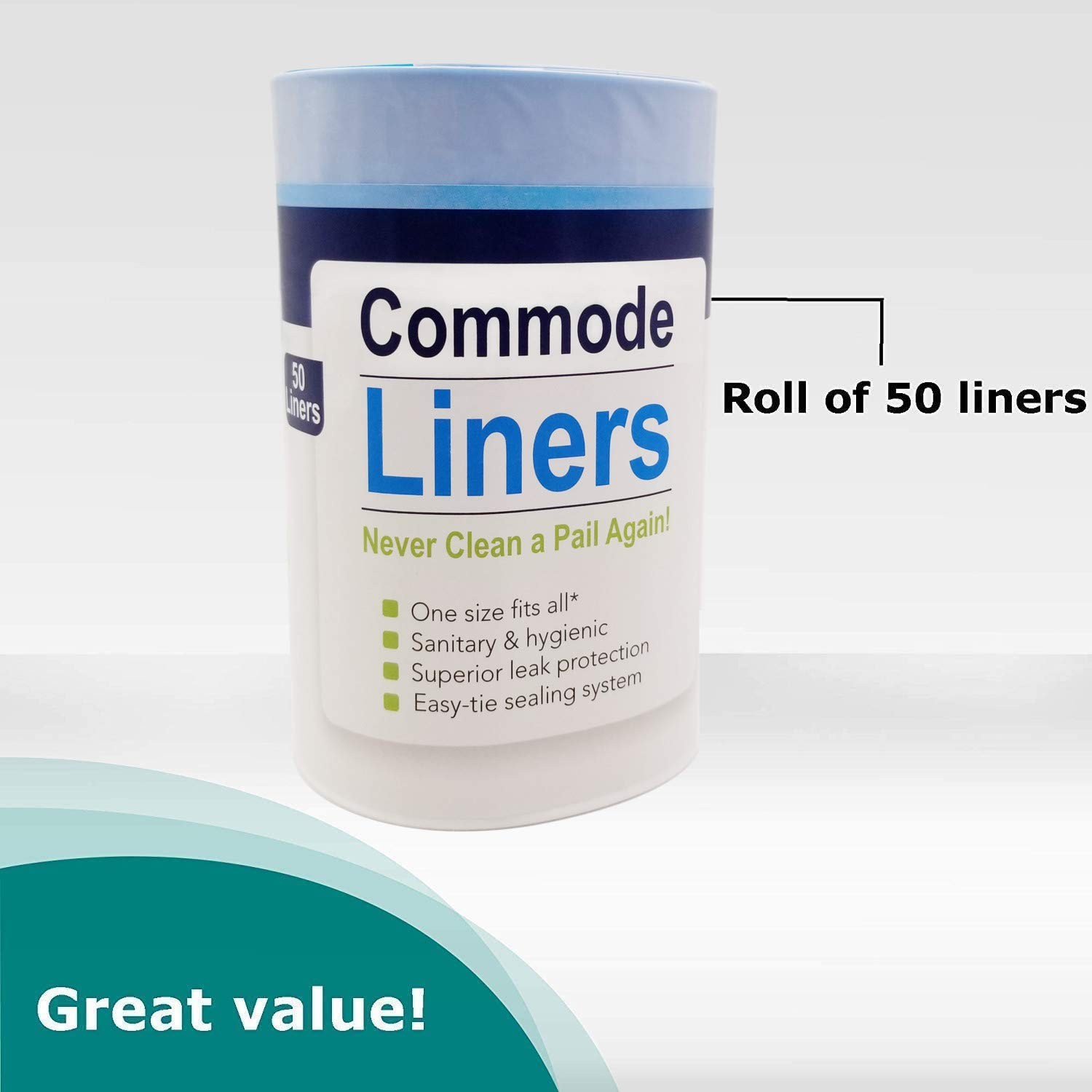 SaniCare Commode Liners - Pack of 50 Disposable 50 Count (Pack 1), white