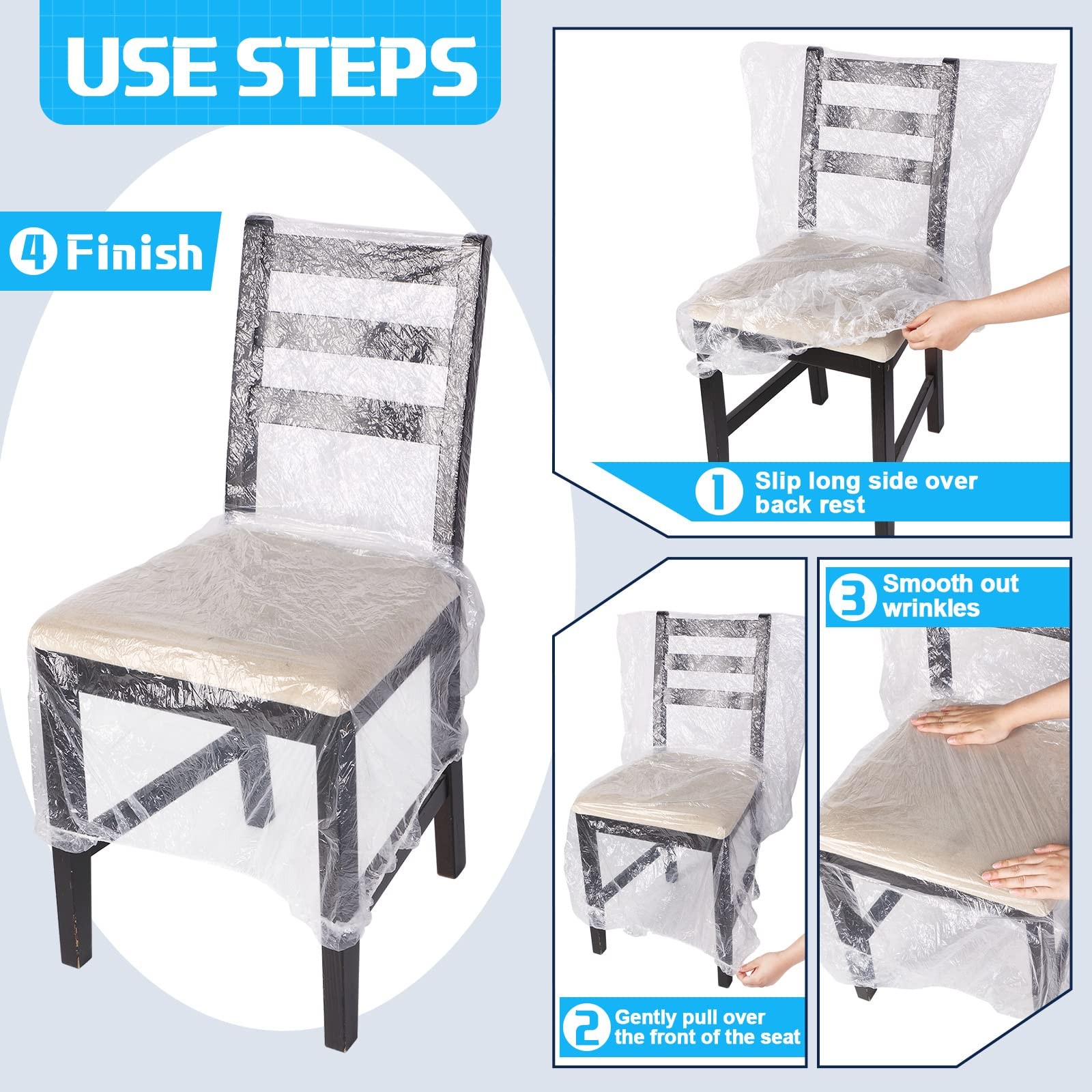 Remagr 4 Pcs Plastic Dining Chair Covers Protectors Clear Transparent