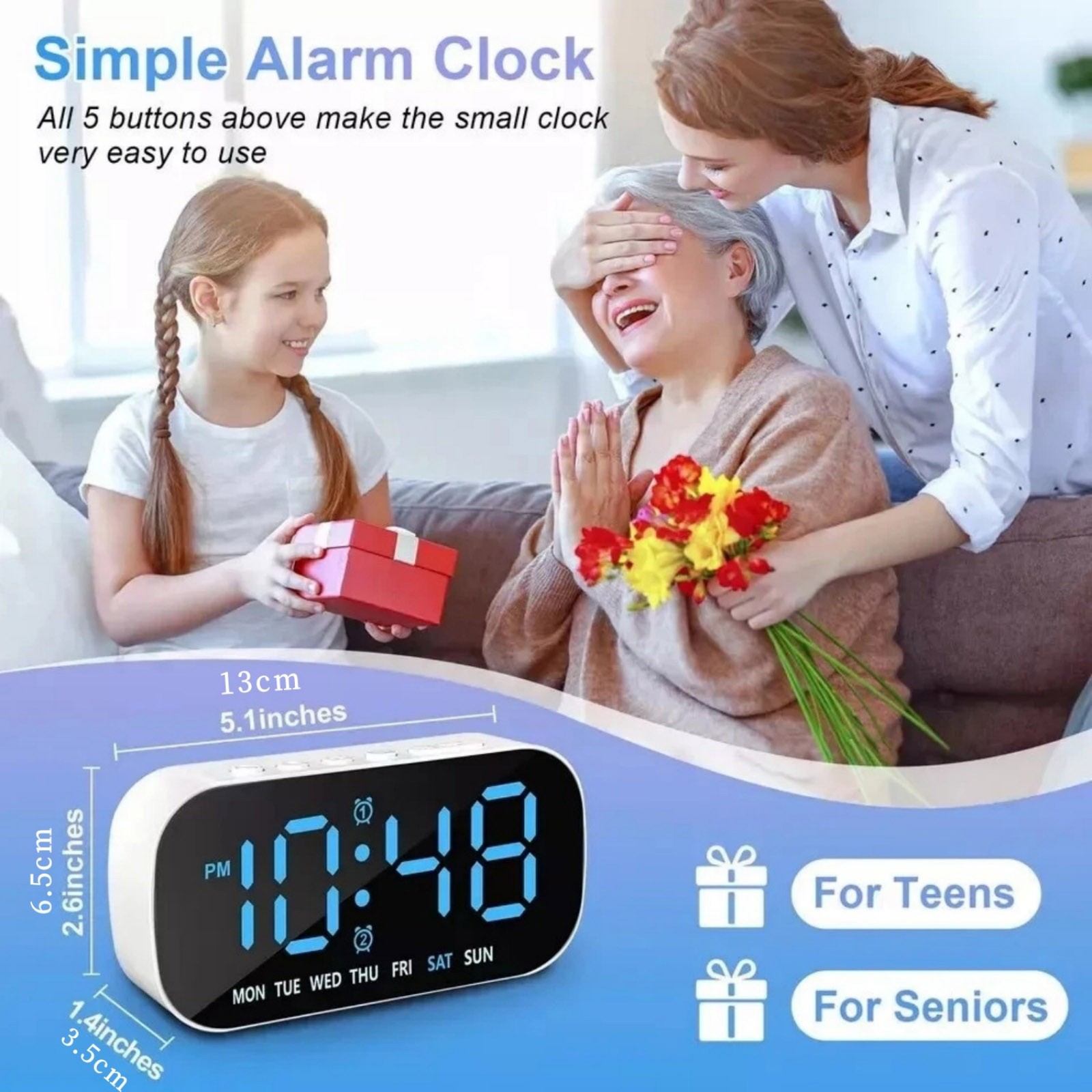 Auto Dimming Large LED Display Digital Alarm Clock With Snooze For Bedroom