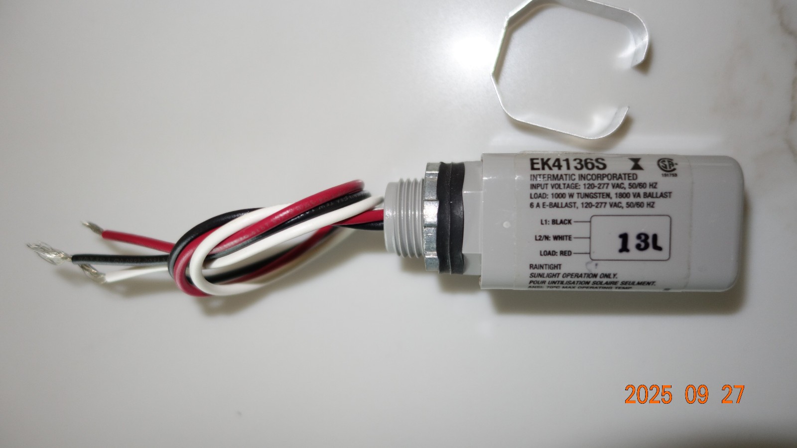 Intermatic Electronic Photo Control Stem Mount Side Lens EK4136S 6 AMP