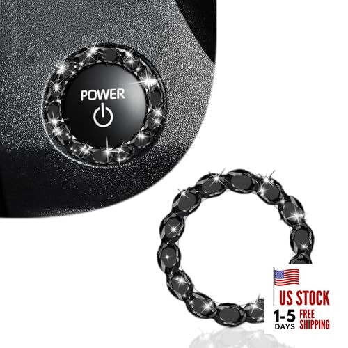 Crystal Rhinestone Car Engine Stop Decoration Ring, Bling Car Button 1 PC Black