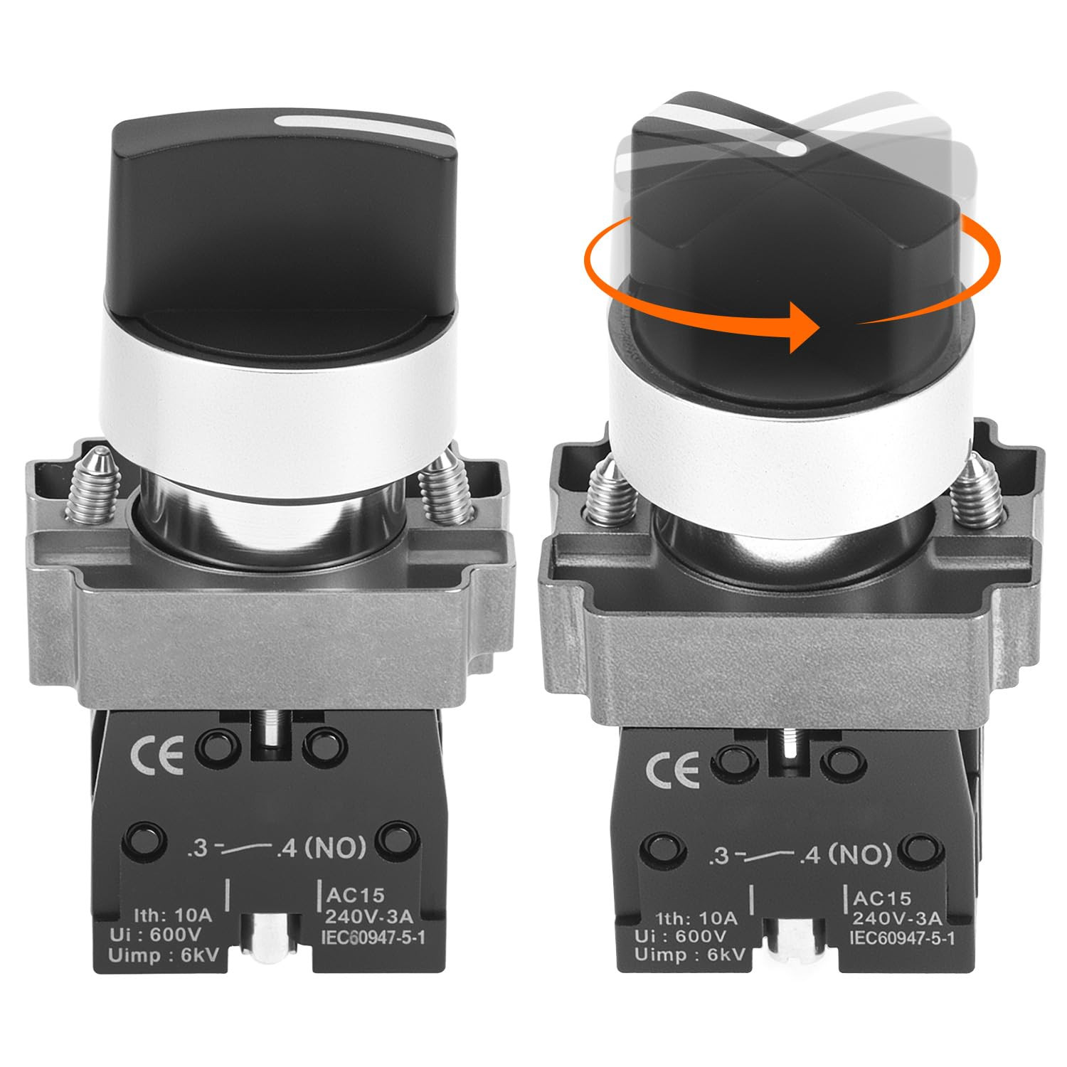 2 Pack 22mm 3 Position Maintained Selector Switch 2NO 660VAC 10A Panel Operators