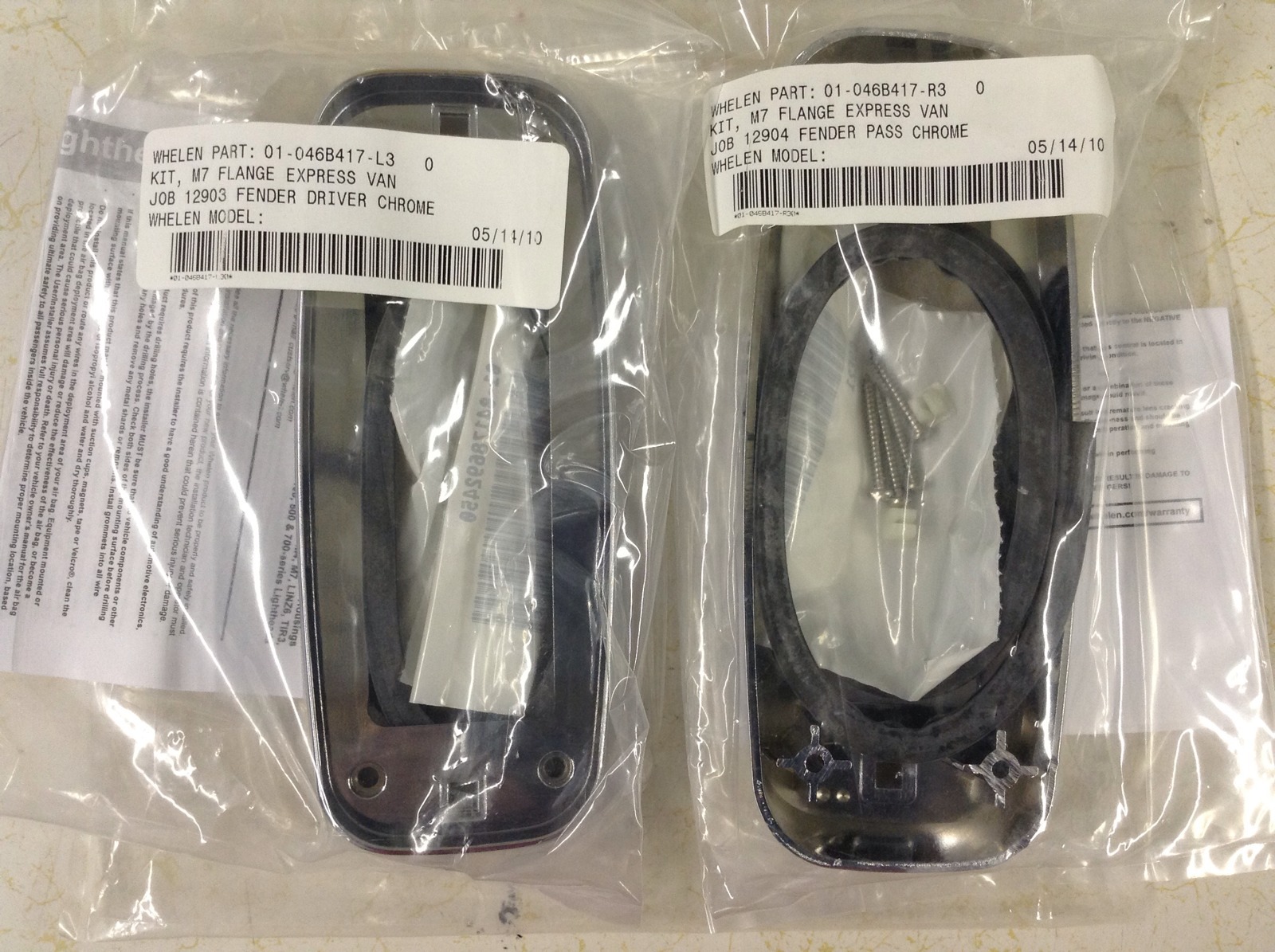 WHELEN Chrome Plastic Flange Lighthead Housings Right & Left NEW.
