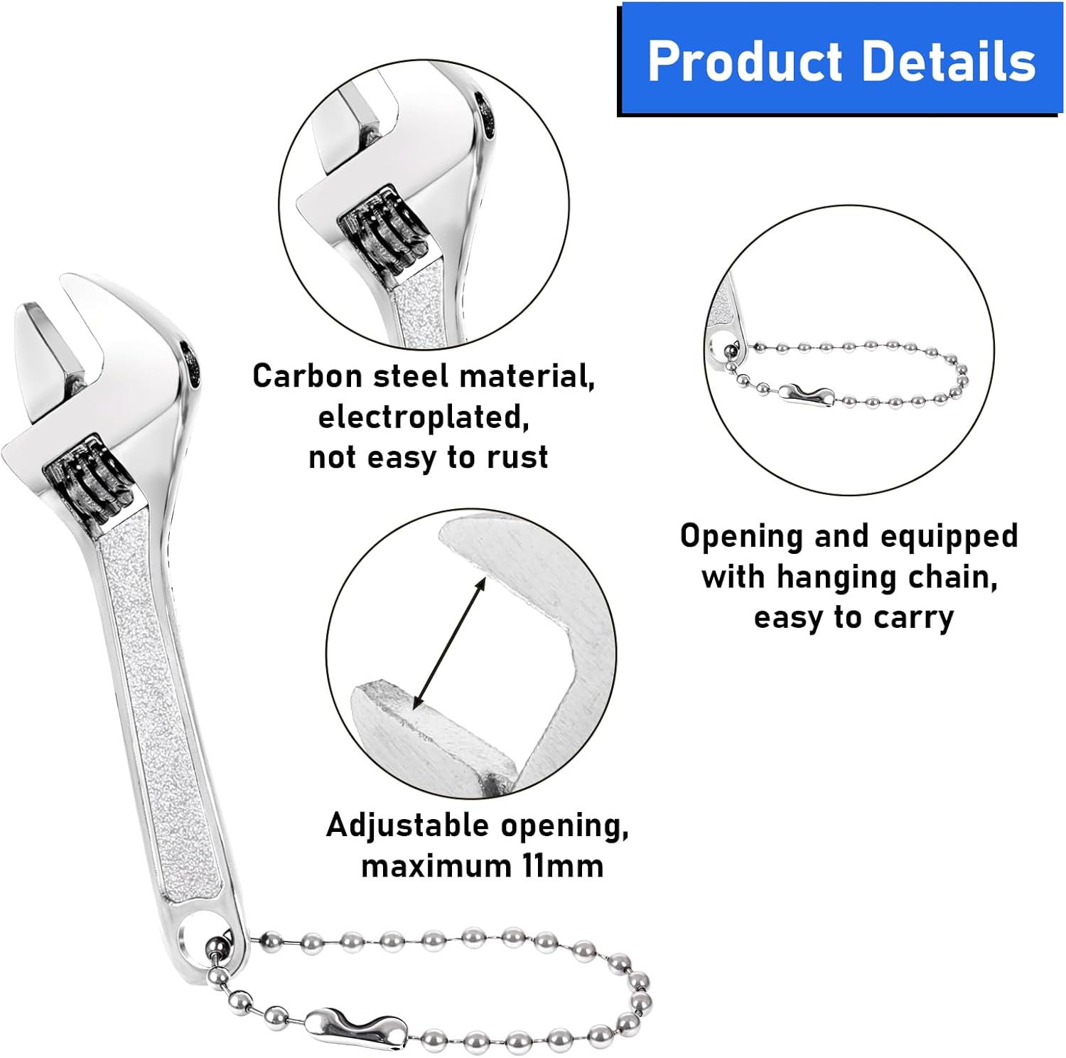 3 Pcs 2.5'' Adjustable Spanner Mini Nut Wrench, Tiny Wrench Small CrescentWre...
