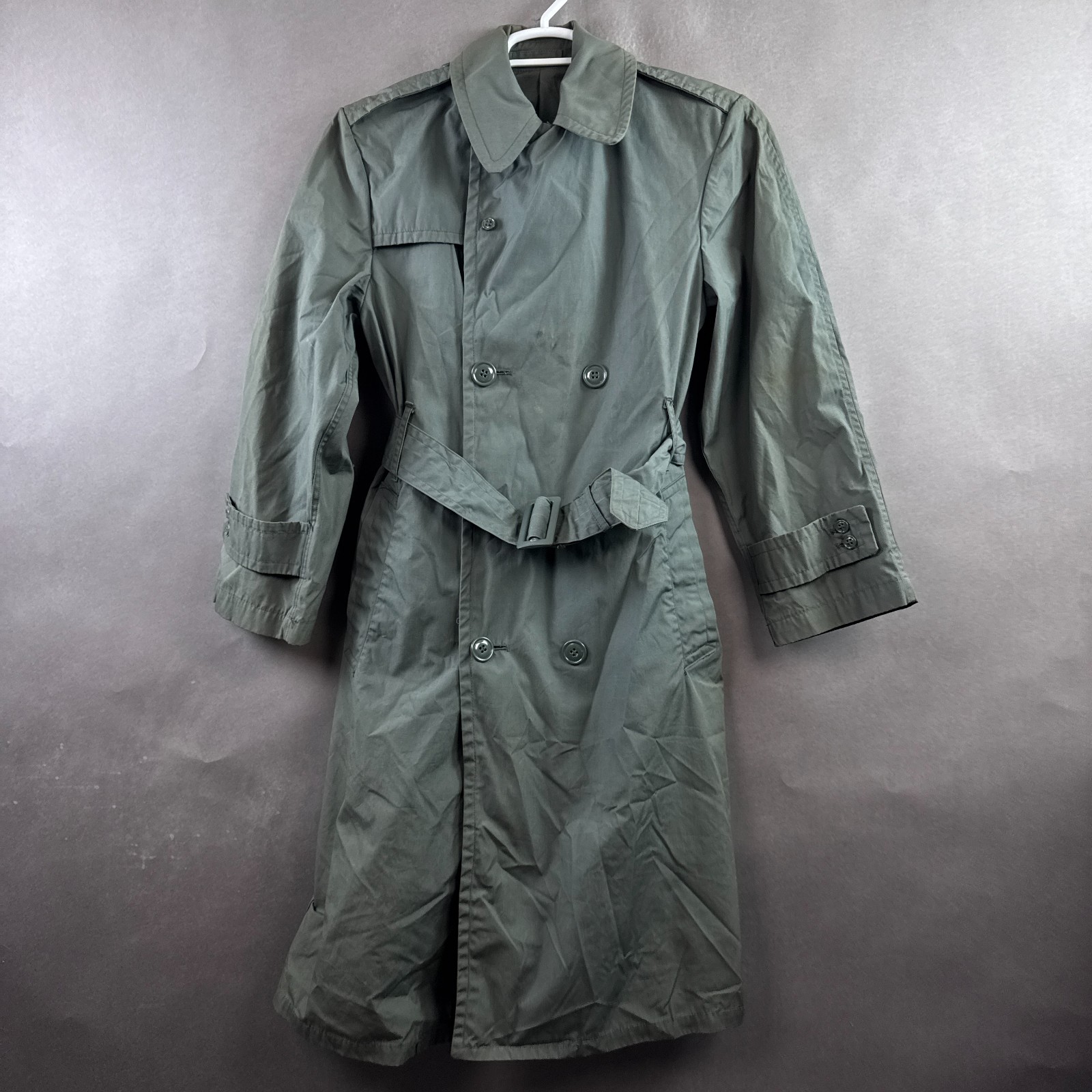 Vintage US Military Raincoat Men 36 Short Army Green Vietnam War Trench Overcoat