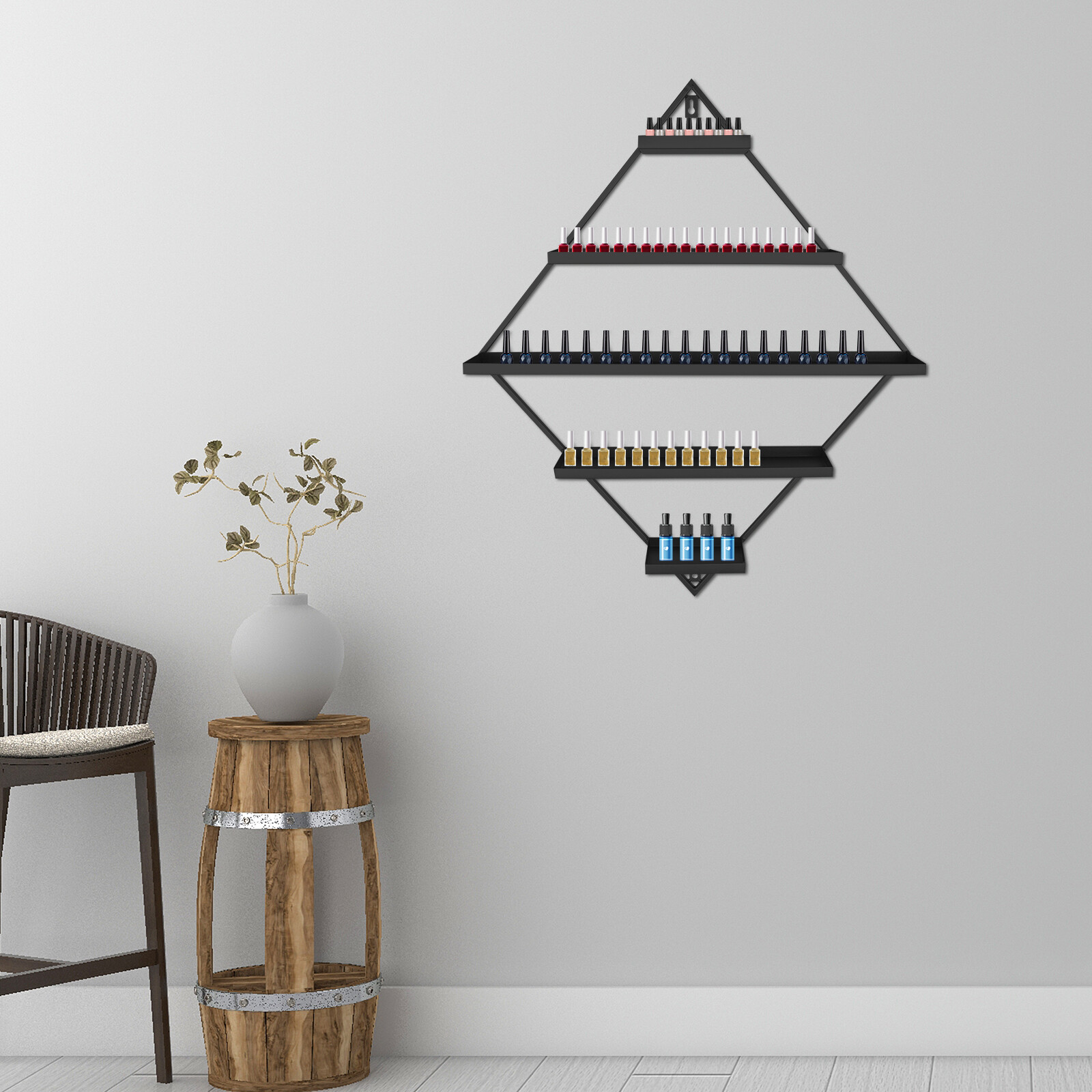 5 Layers Nail Polish Wall Rack Black Rhombic Nail Polish Shelves Holder Display