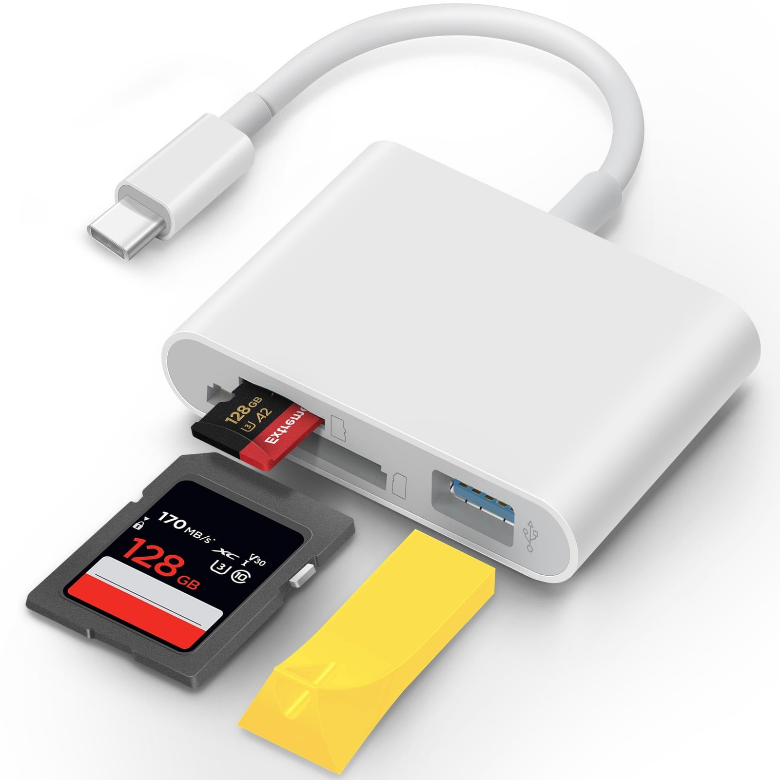 MujuDoler USB C SD Card Reader for iPhone 15 16 iPad One USB-C plug, White