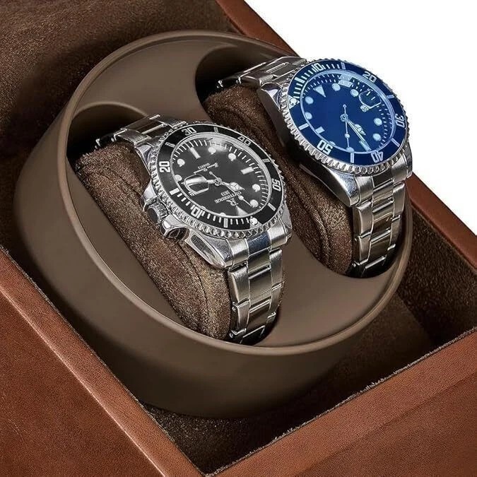 Automatic Rotation Double Watch Winder Box Leather Storage Display Case Gift
