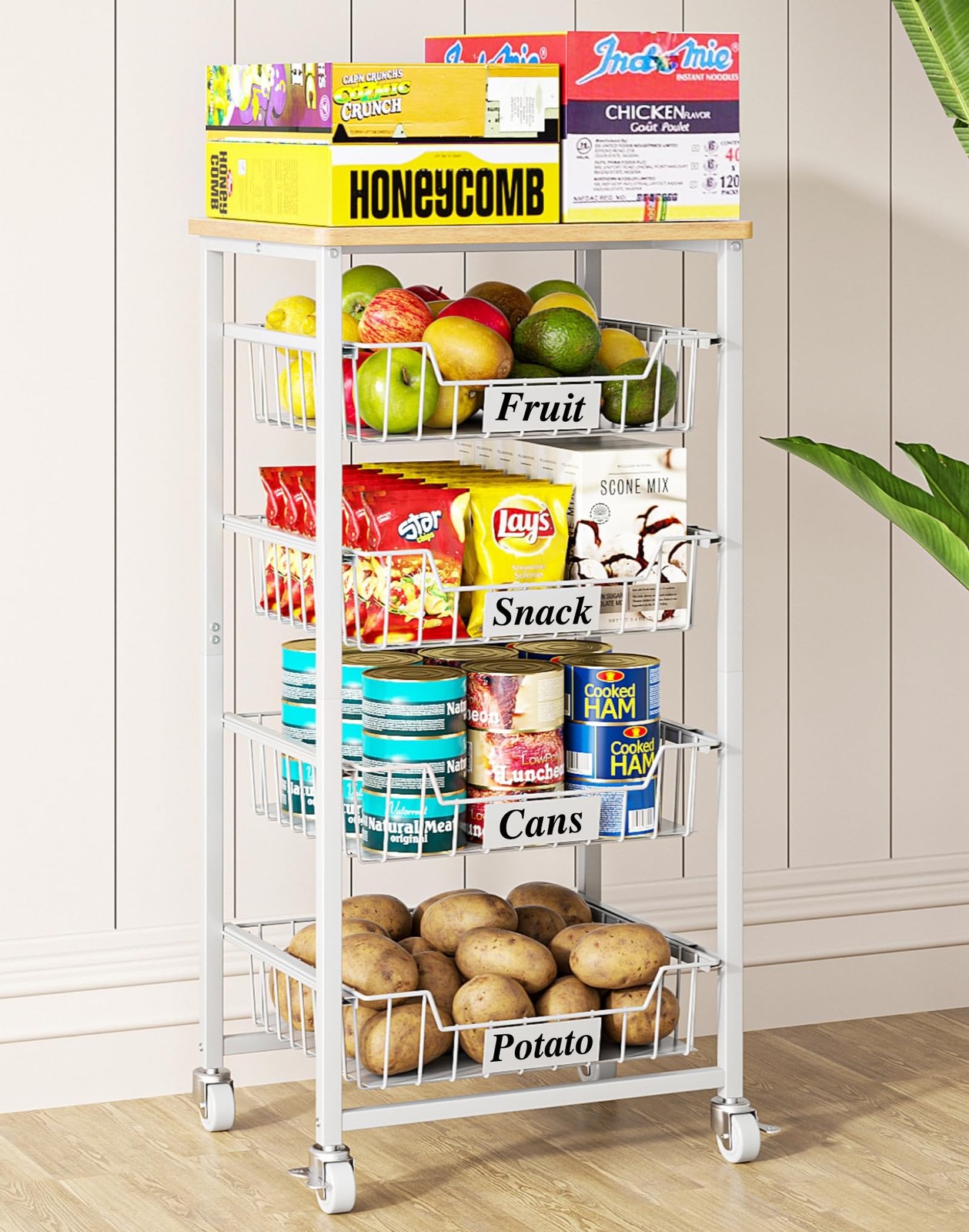 5-Tier Small Kitchen Storage Cart on Wheels with Pull-Out Drawers, Rolling Pa...