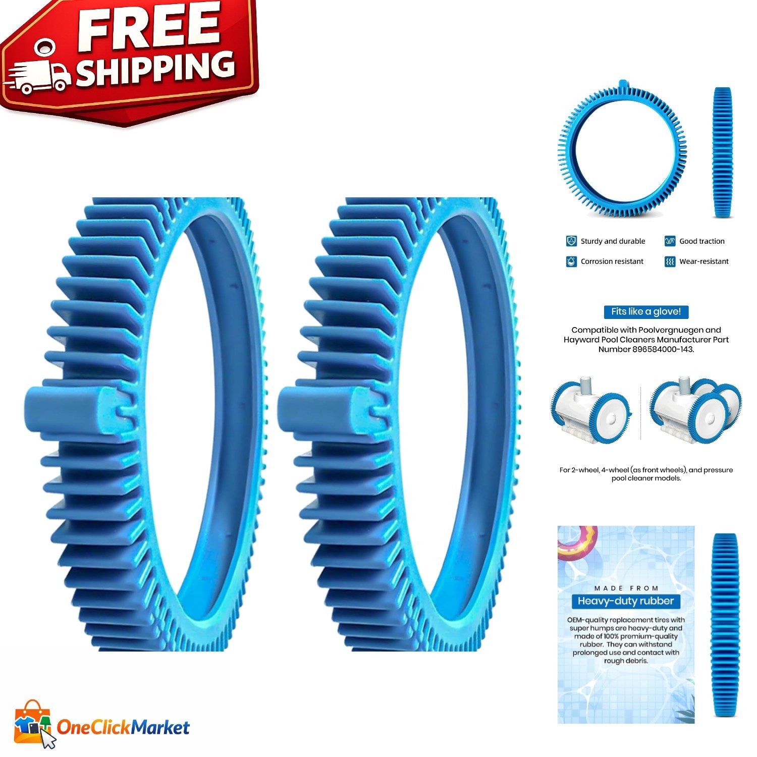 2-Pack Heavy-Duty Replacement Tires for Poolvergnuegen & Hayward Cleaners
