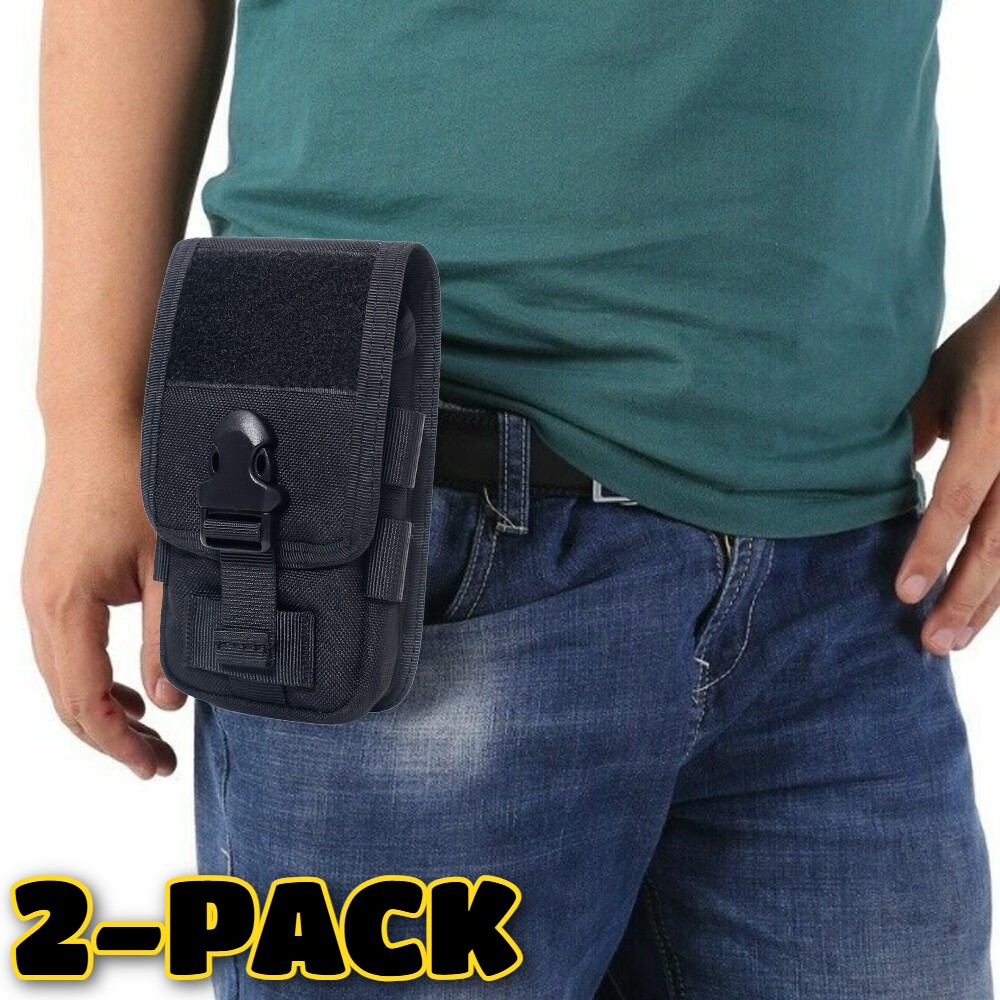 2 Pack Black Military Hiking Camping Phone Pocket Tactical Molle Waist Belt Bags