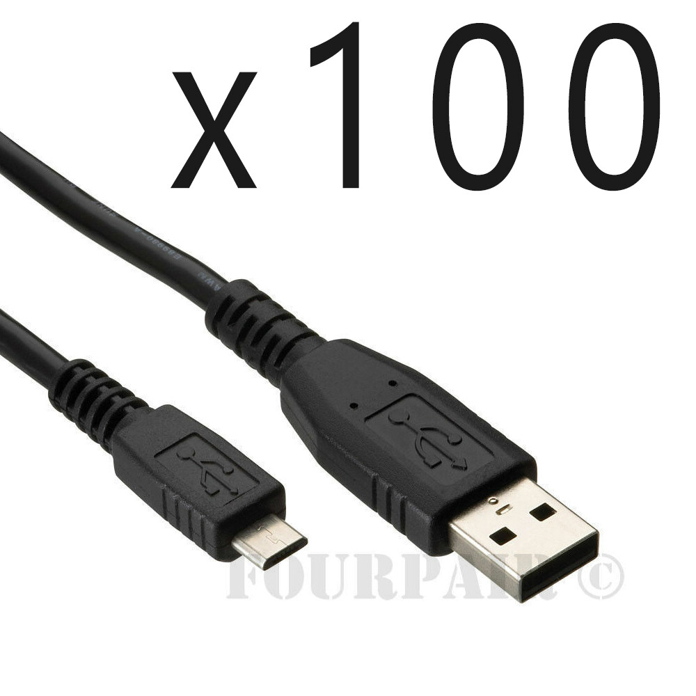 100 Pack Lot 3FT USB 2.0 A to Micro B Male Data Sync Charger Adapter Cable Cord
