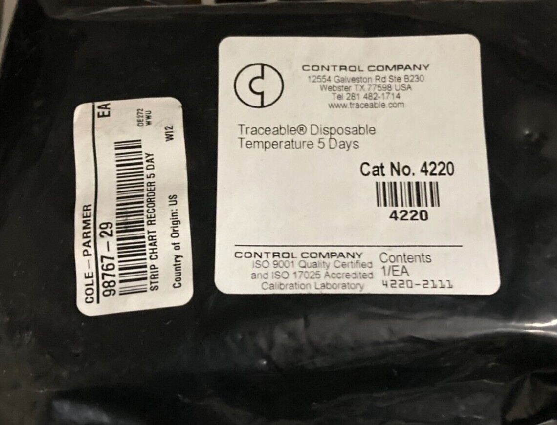 Control Company Traceable Disposable Temperature Recorder Calibration; 5 day