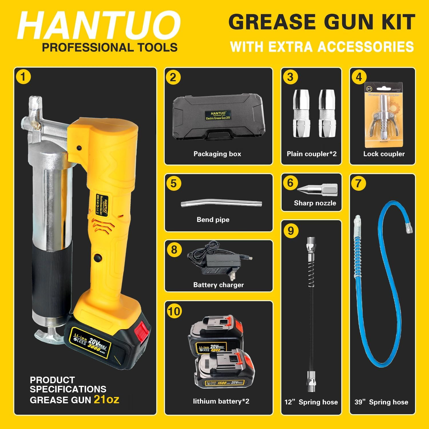 20V MAX Electric Grease Gun Kit with 2 Batteries and Charger, 12000 PSI Cordless