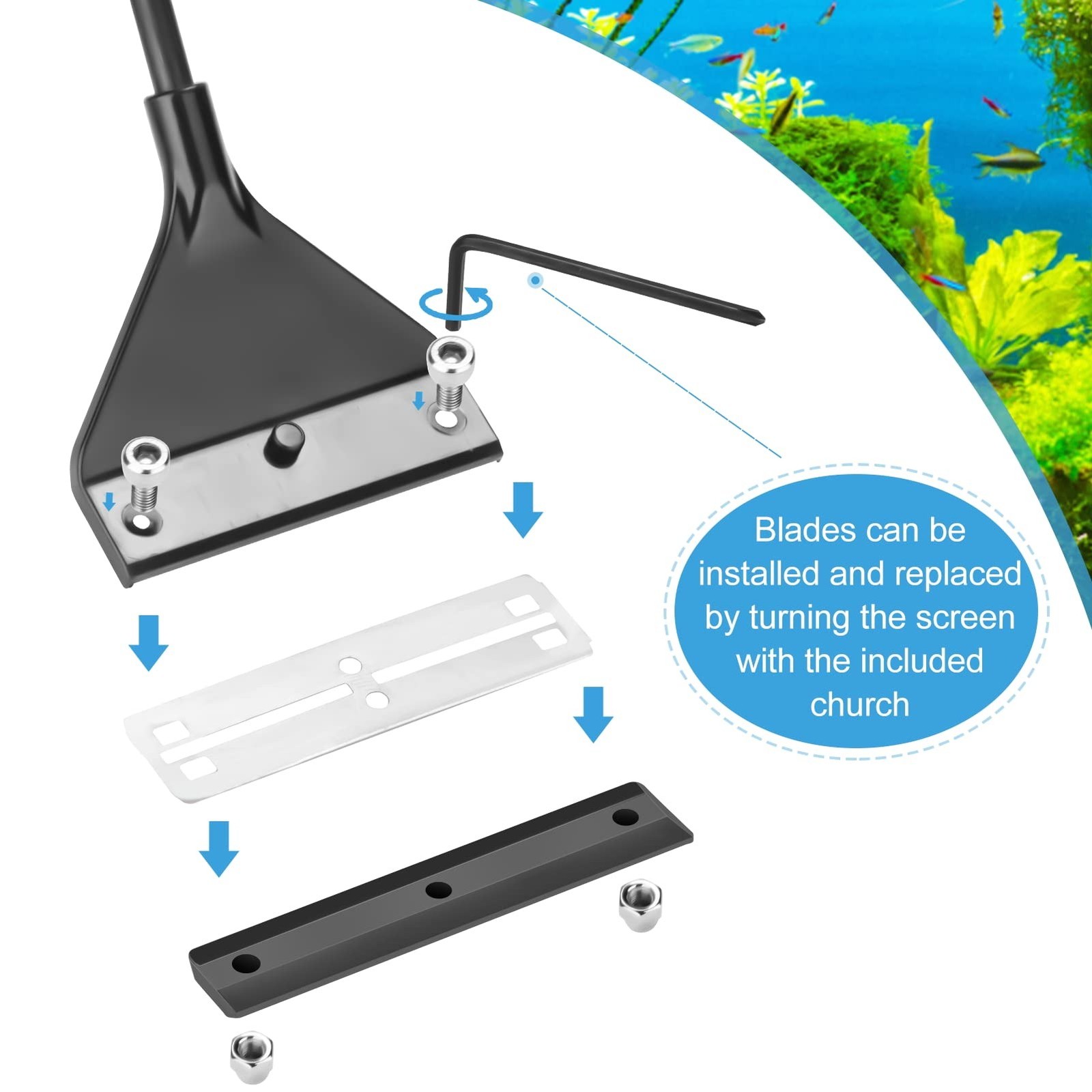 Vimvins Algae Scraper for Glass Aquarium, Long Handle Fish Tank Algae Scraper...