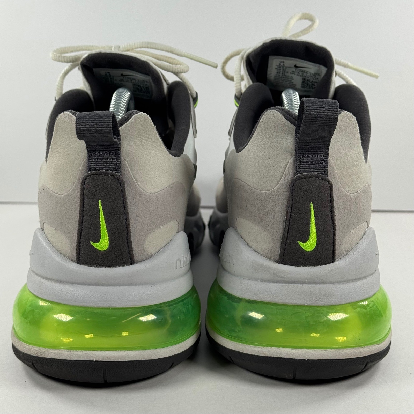 Nike Air Max 270 React Mens 9.5 White Black Electric Green CI3866-100 Sneaker