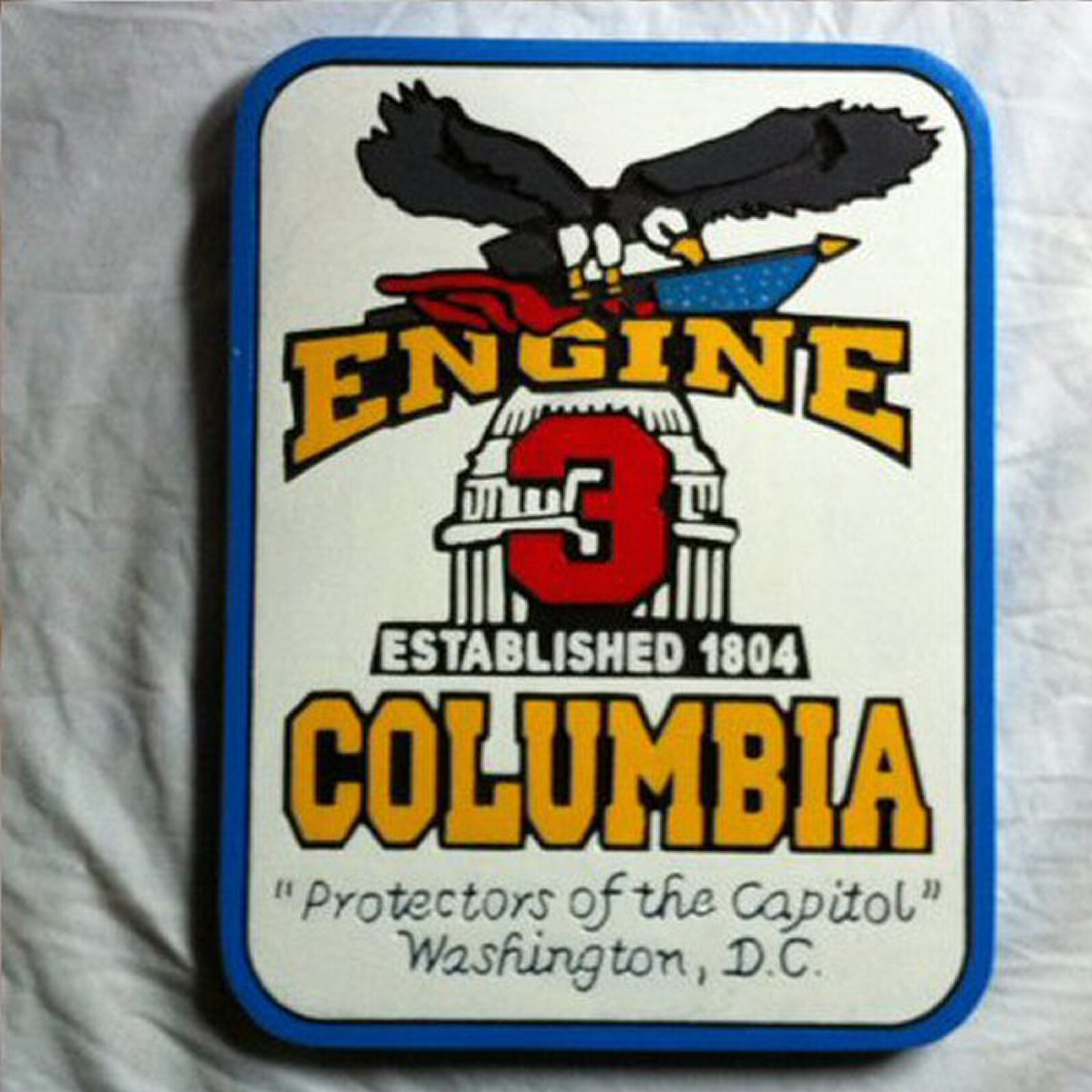 Fire Department  Columbia Engine 3 3D routed wood patch sign plaque Carved