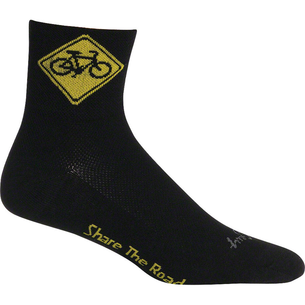 SockGuy Classic Share the Road Socks 3 inch Black Small Medium Synthetic