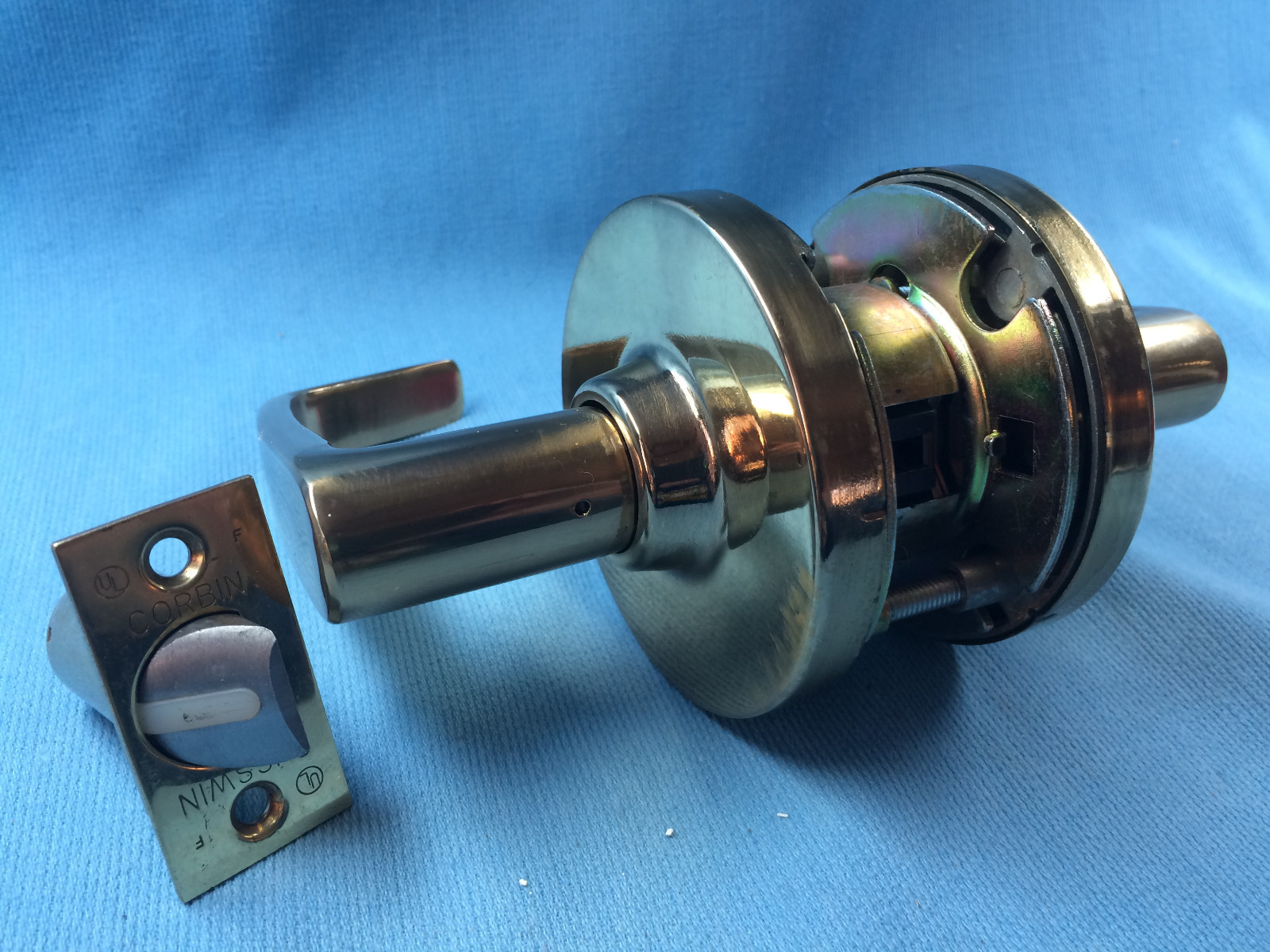 Corbin Lever Door Handle, Passage Style Shiny Brass