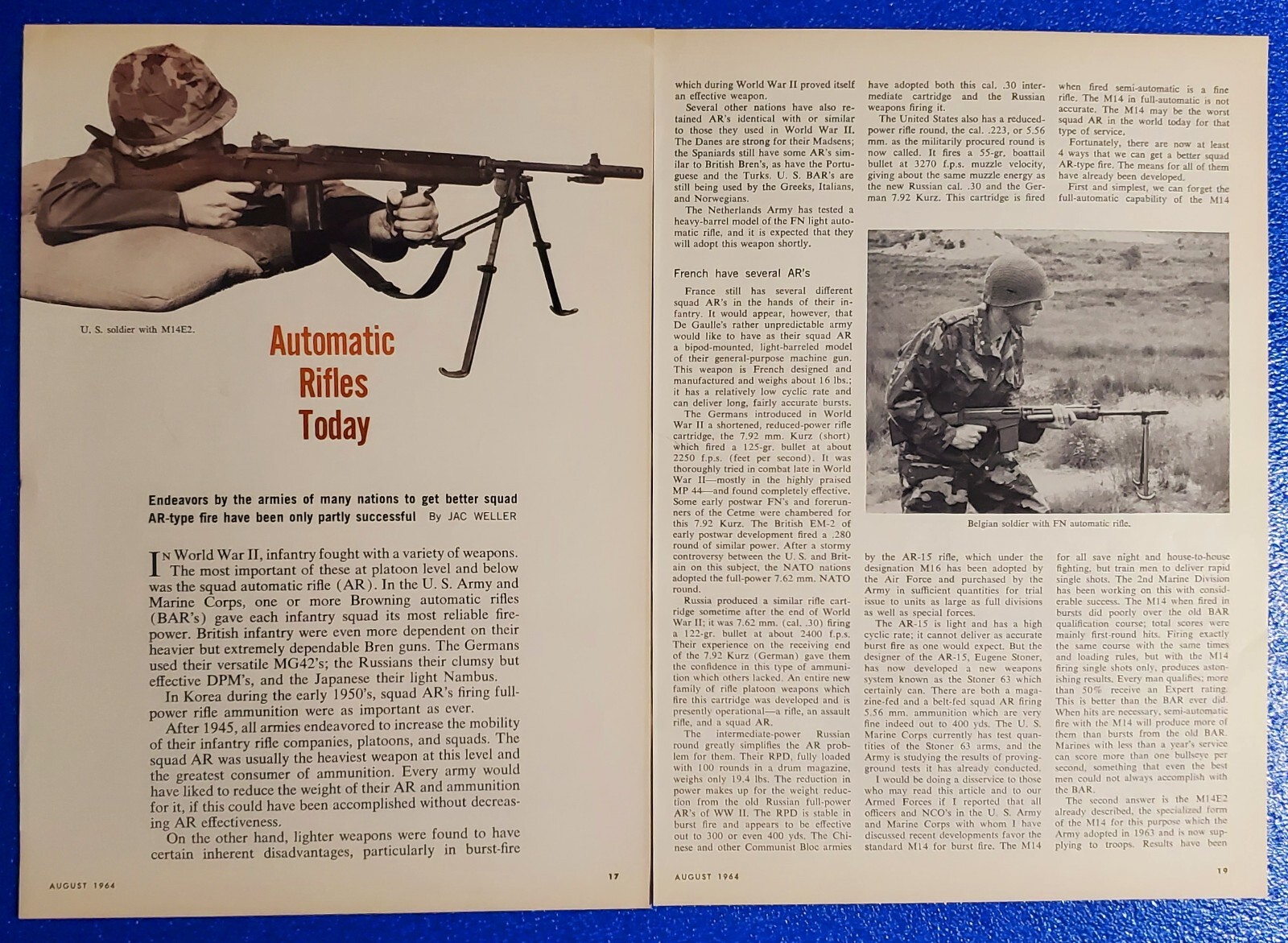 "AUTOMATIC RIFLES TODAY" 1964 TWO PAGE FULL ARTICLE FROM THE AMERICAN RIFLEMAN