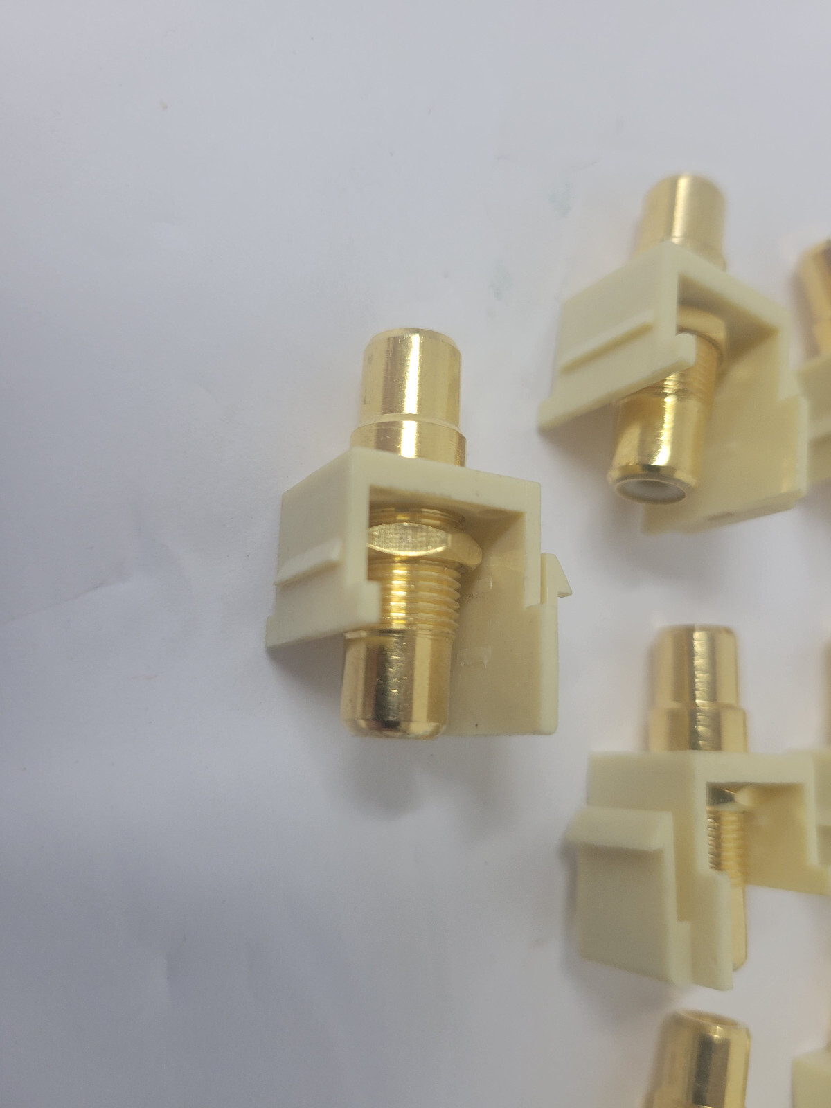 10 Pcs RCA Keystone Jack Coupler Audio Video Snap In Insert White Center (Ivory)