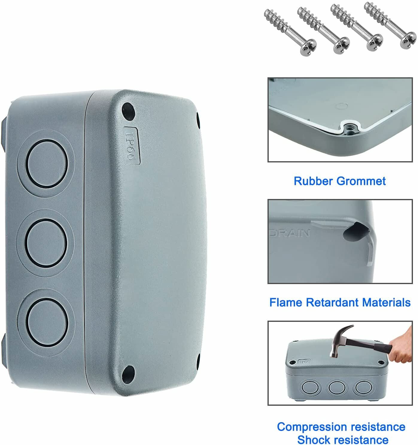 Outdoor Large Project Junction Box Waterproof Plastic Electrical Enclosure Gray