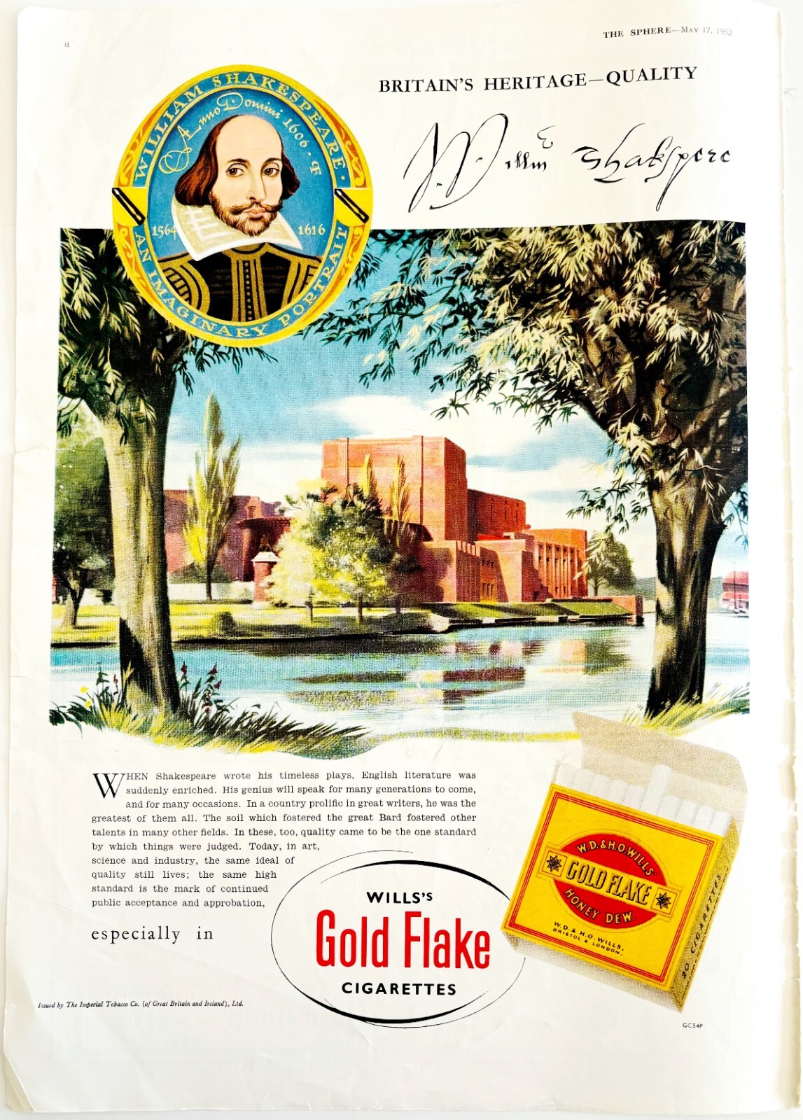1952 Gold Flake Cigarettes William Shakespeare Advertisement Tobacco HM2CC