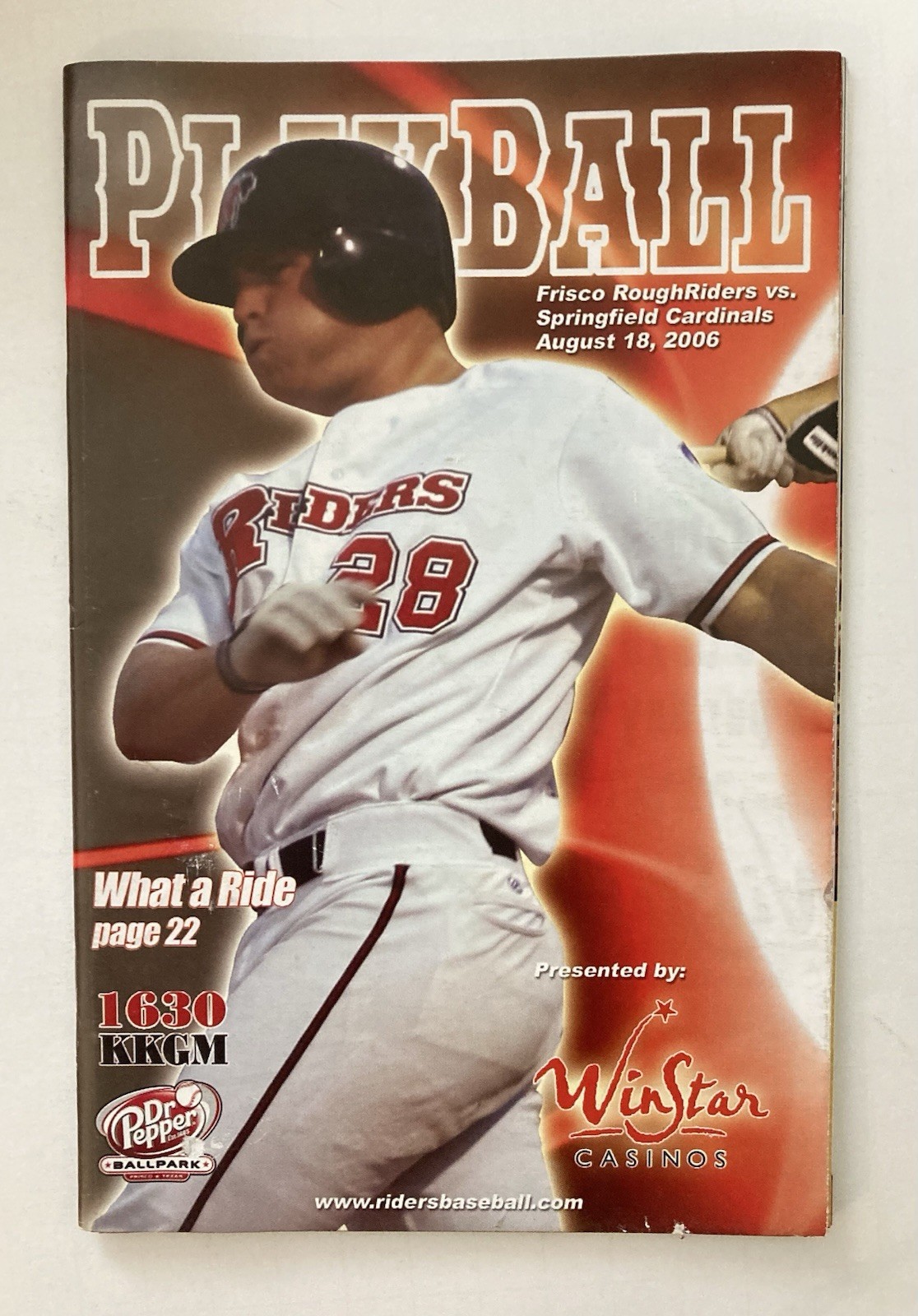 Frisco RoughRiders August 18 2006 PlayBall Program Nate Gold Pullout