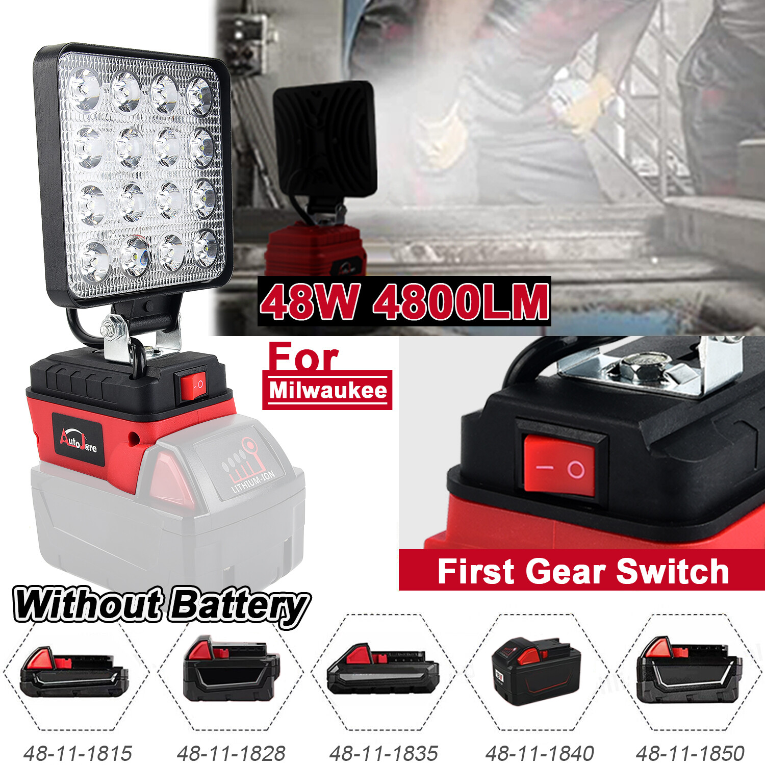 90W Cordless LED Work Light Battery Light Flood Light for Milwaukee 18V Battery