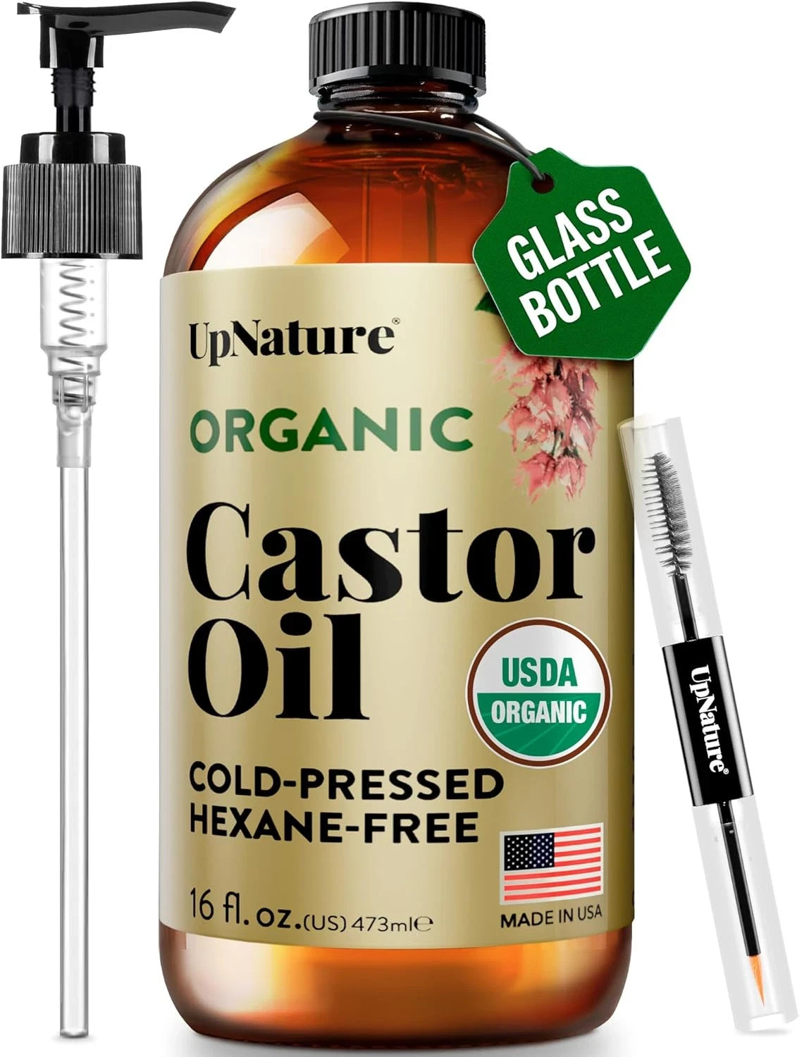 UpNature Organic Castor Oil in Glass Bottle (16 oz) 100% Pure Cold Pressed Unref