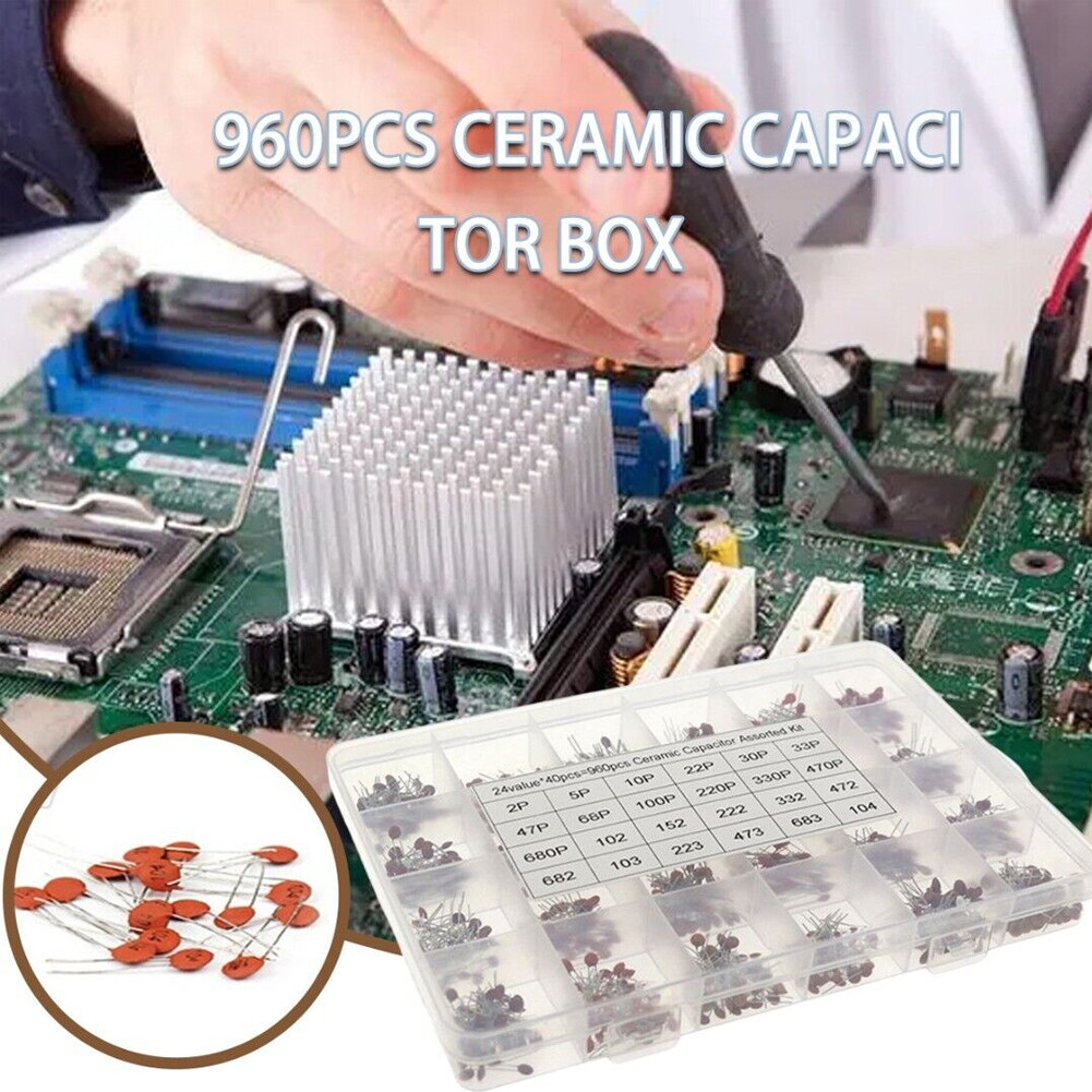960 PCS 24 Value Ceramic Capacitor 2PF-100NF Assortment Kit for Electronics