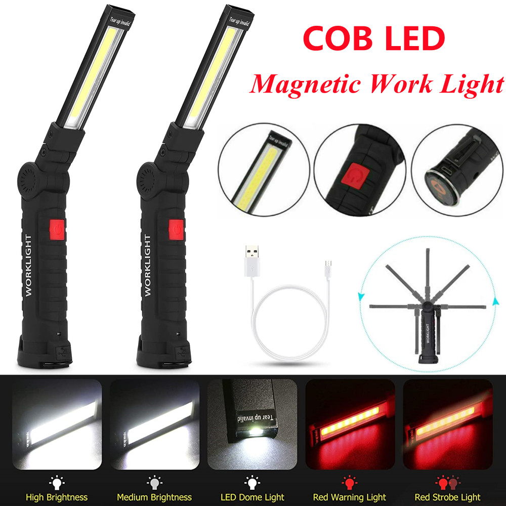 2Set Mechanic Flashlight Inspection Lamp Hand Torch COB LED Work Light+USB Cable