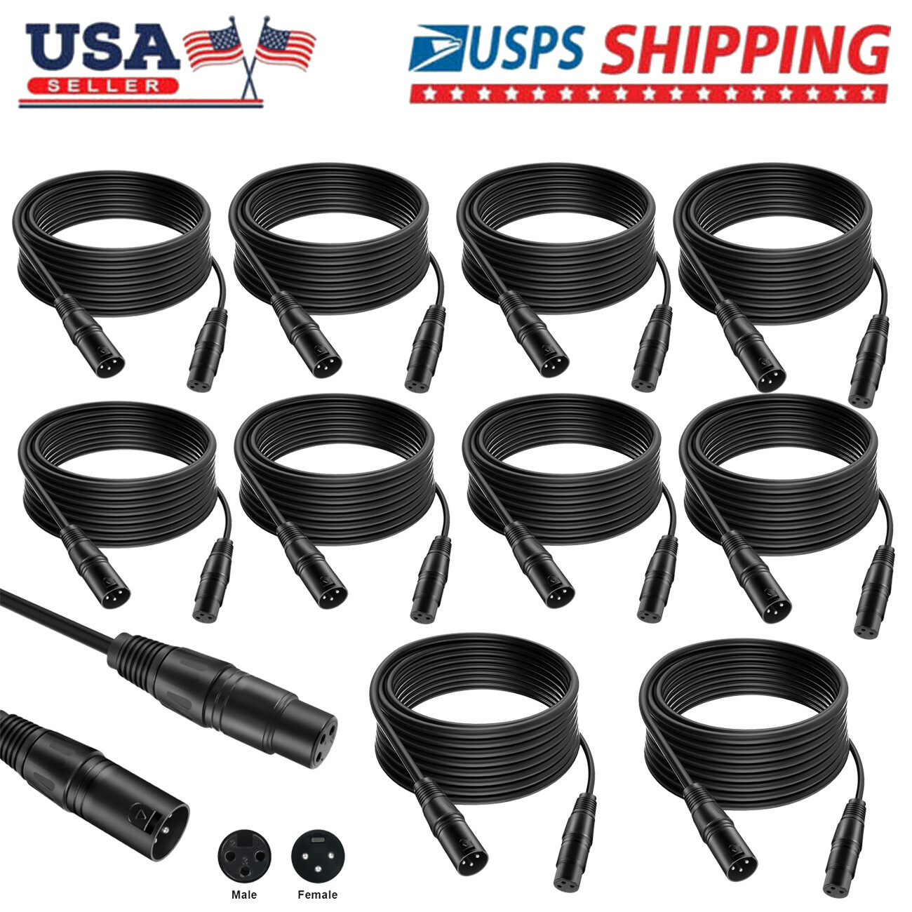 1-10PCS 3-Pin Professional Light DMX Cable with Locking XLR Ends