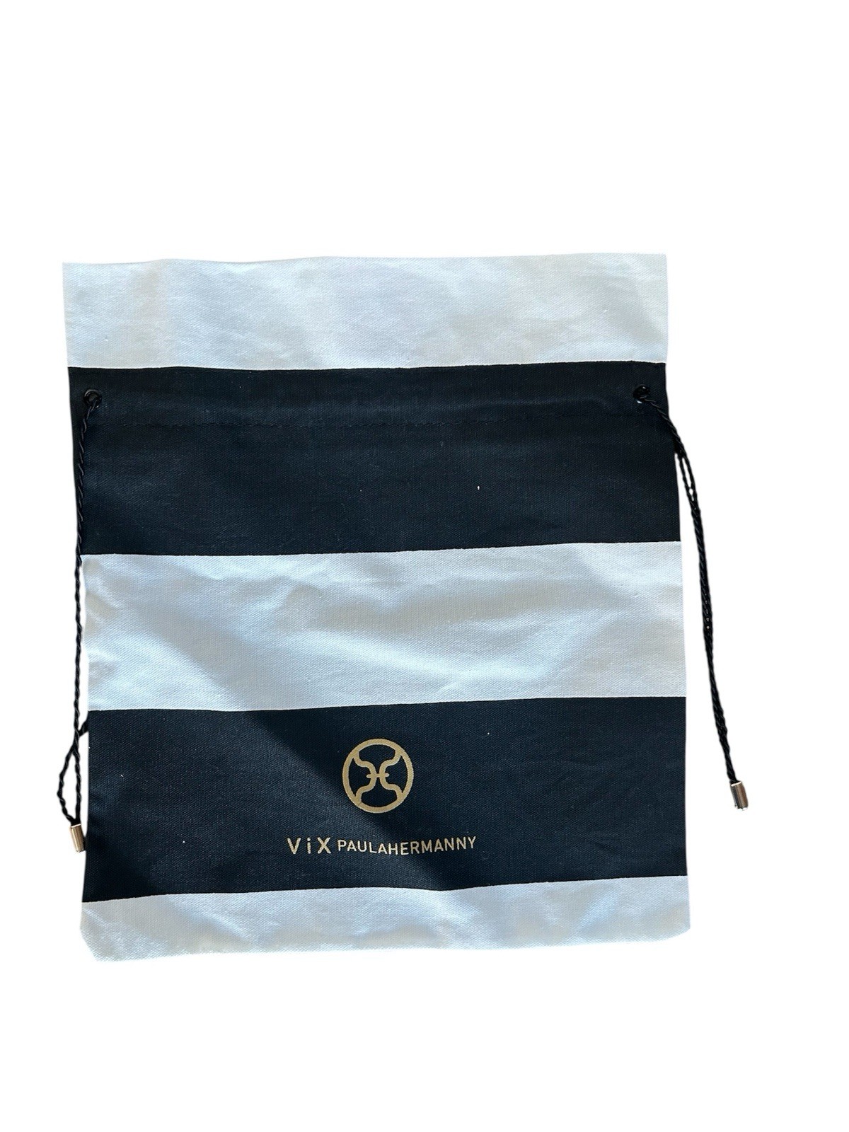VIX Paula Hermanny Drawstring Logo Dust Bag 11.5" x 14" Black & White Striped