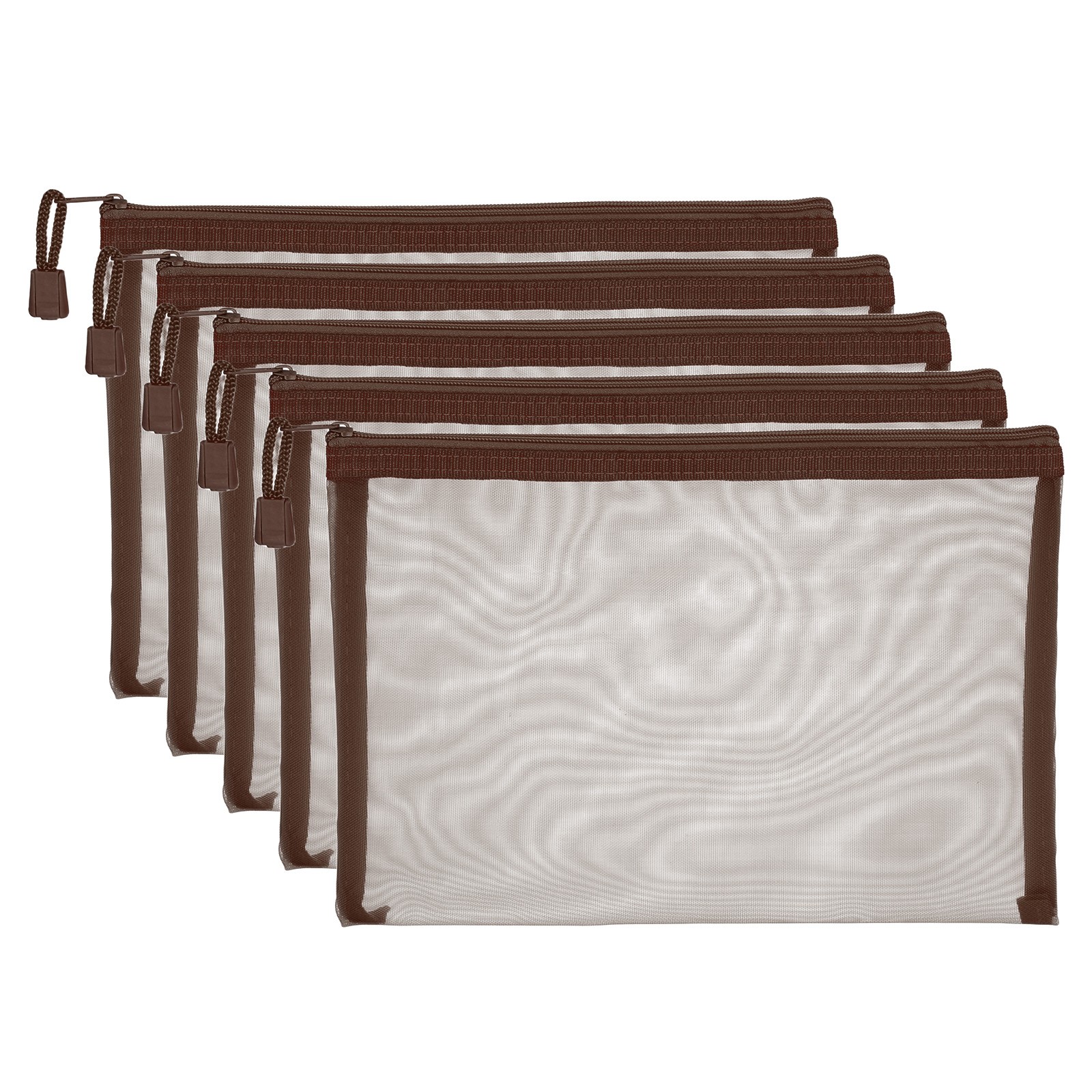 A5 Mesh Zipper Pouch Bags, 5 PCS Mesh Bags with Zipper, 18x25cm, Brown