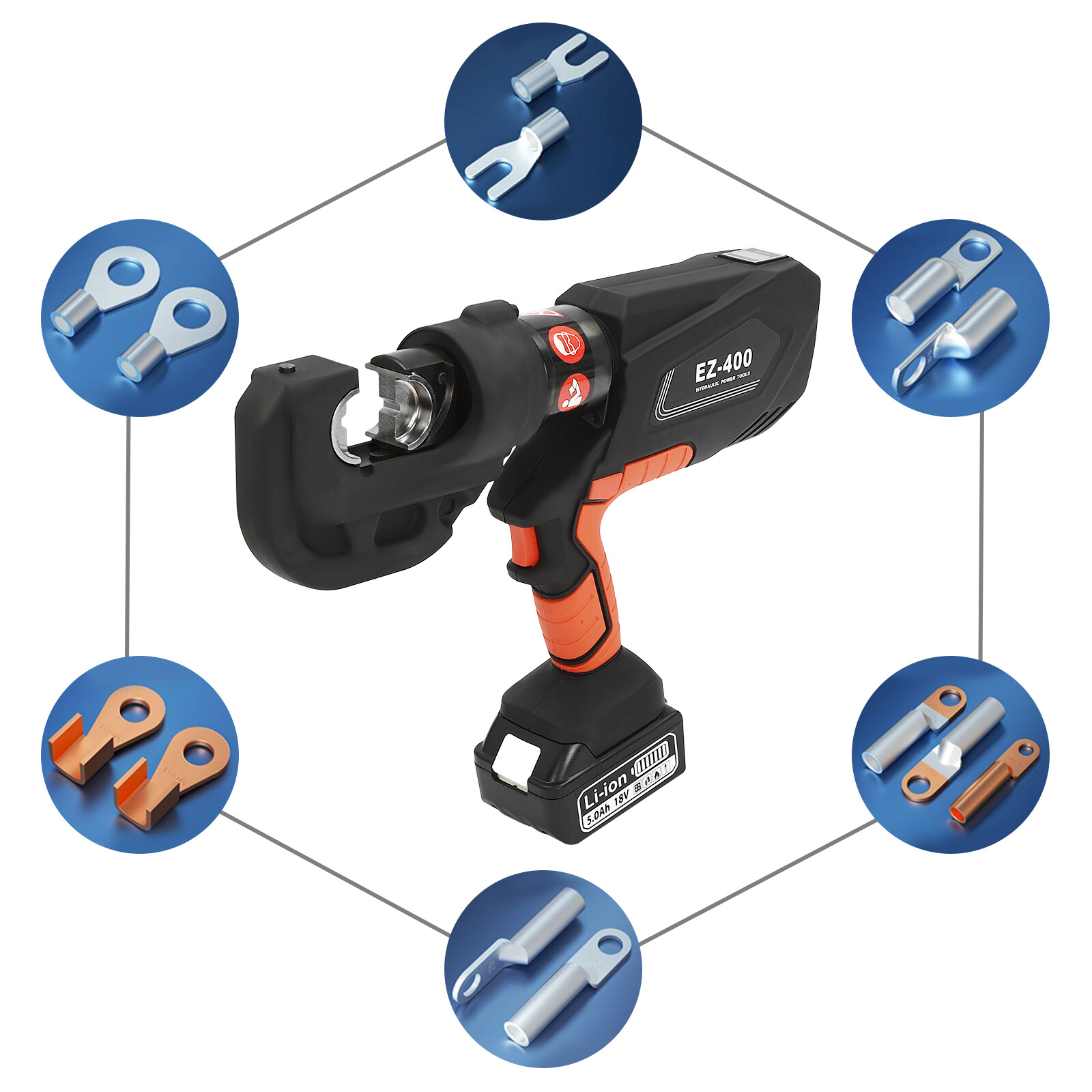 Battery Powered Crimping Tool Electric Hydraulic Plier Rechargeable 16-400mm2 US