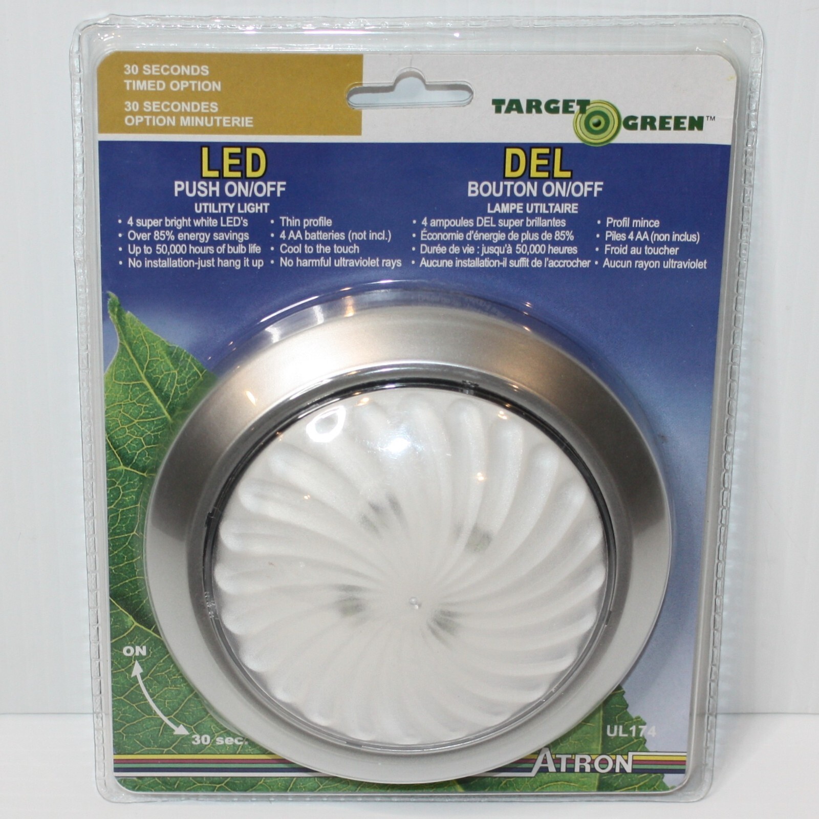 Atron UL174 Target Green LED Push On/Off Utility Light Brand NEW in Package