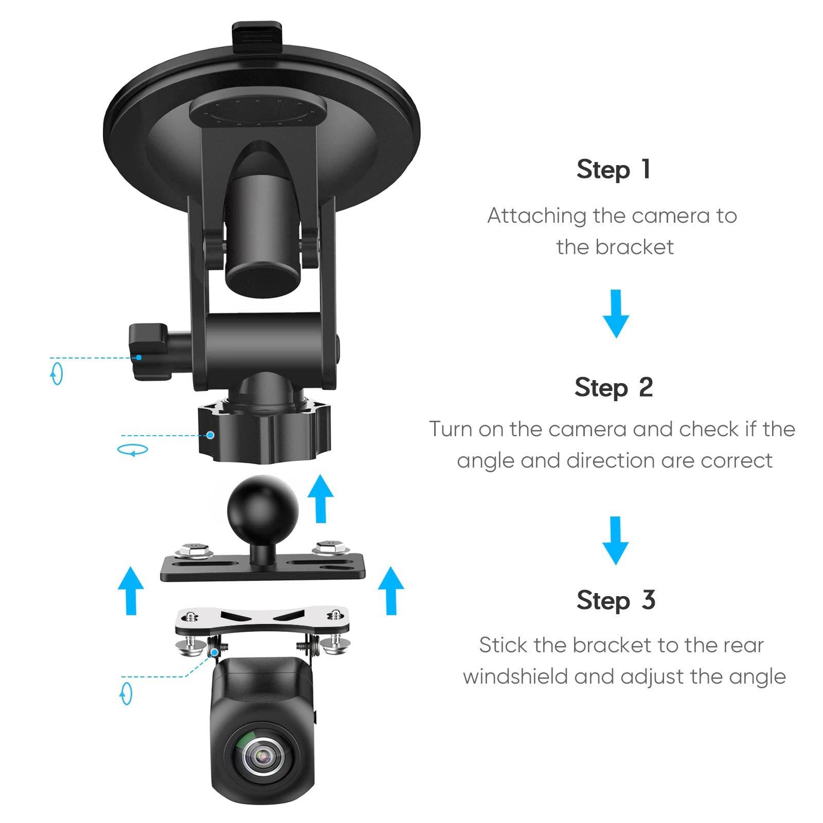 Pixelman Rear Dash Cam Mount, Camera Holder for Car Windshield Black