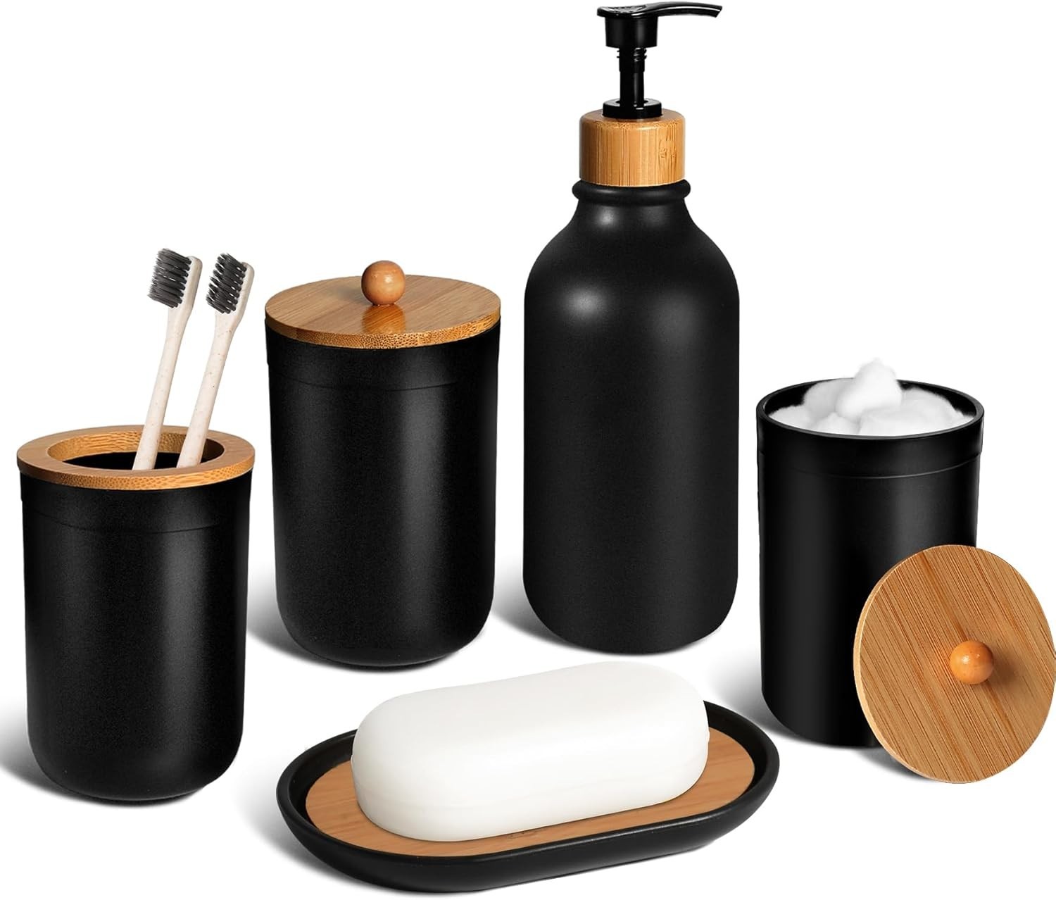 Stylish Black Bathroom Accessory Set - Shatterproof & Dust-Proof 5 Piece