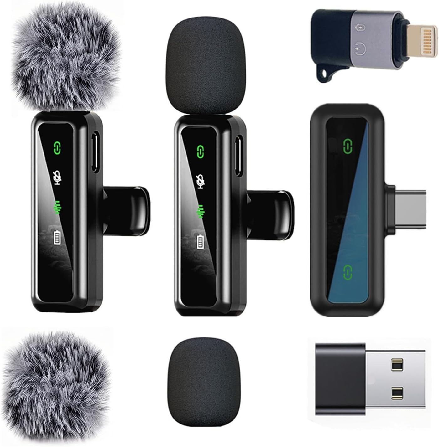 Wireless Microphone Mini Mic for iPhone/Android Phone, LED Display Lavalier